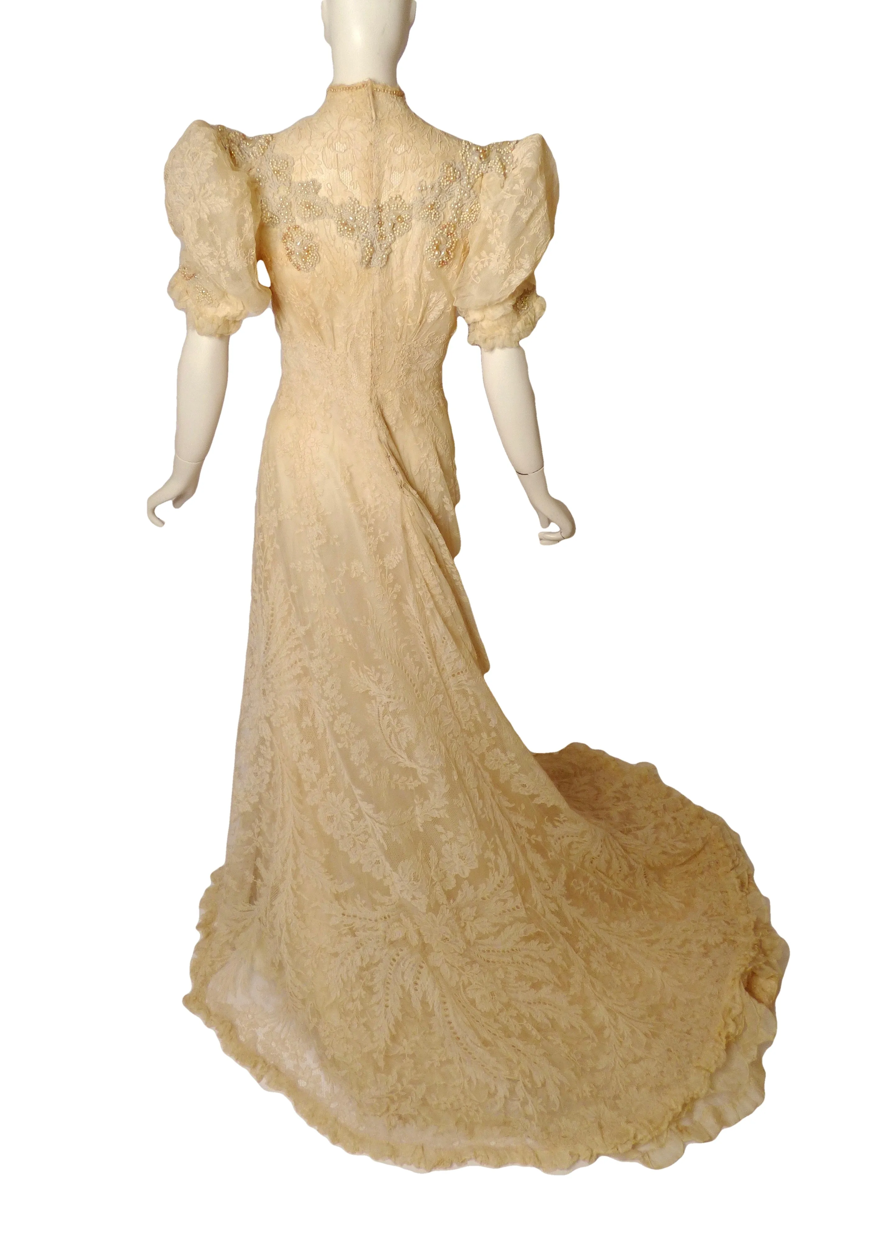 1908 Stunning Ivory Lace Evening Gown, Size-4