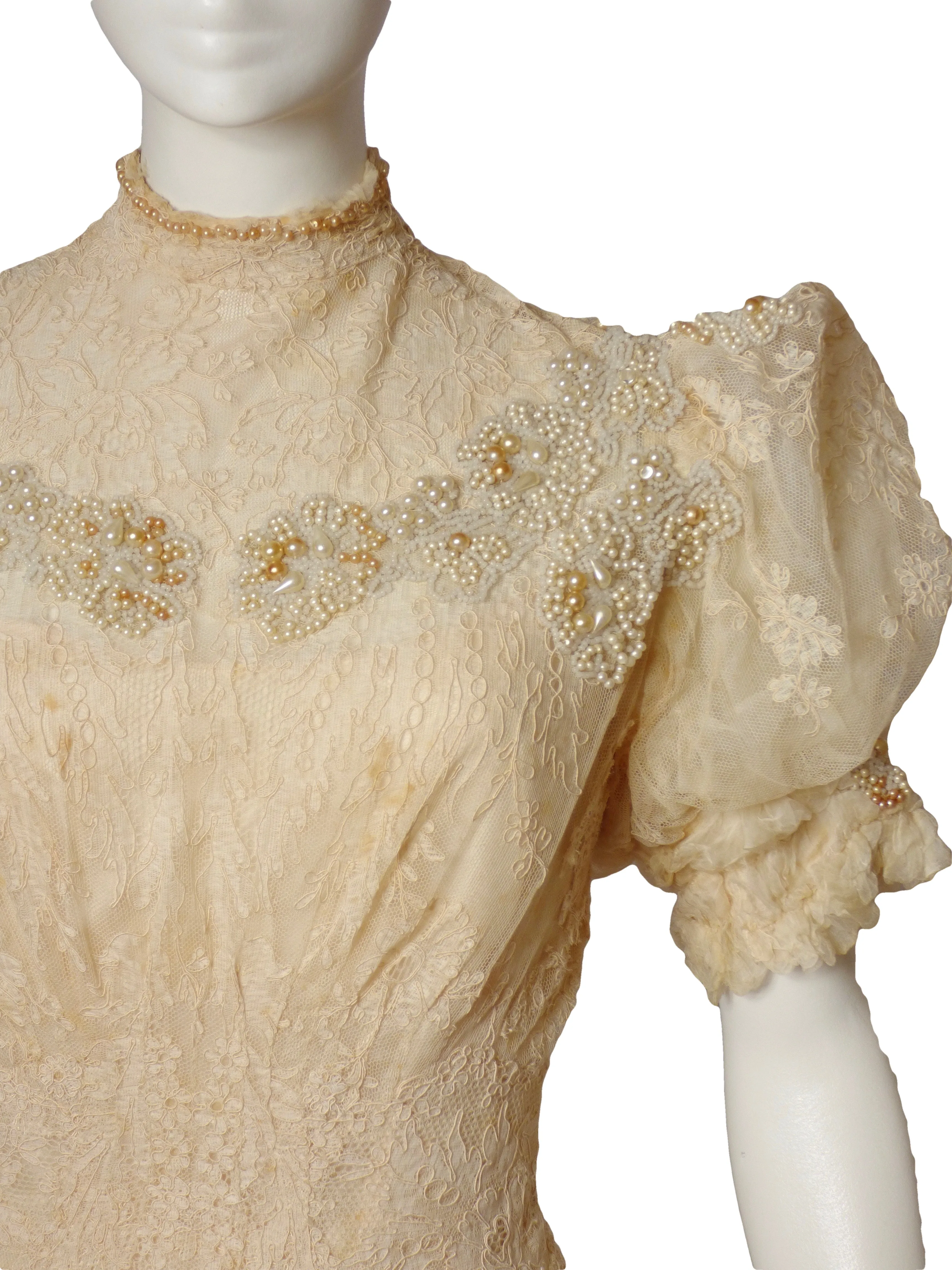 1908 Stunning Ivory Lace Evening Gown, Size-4