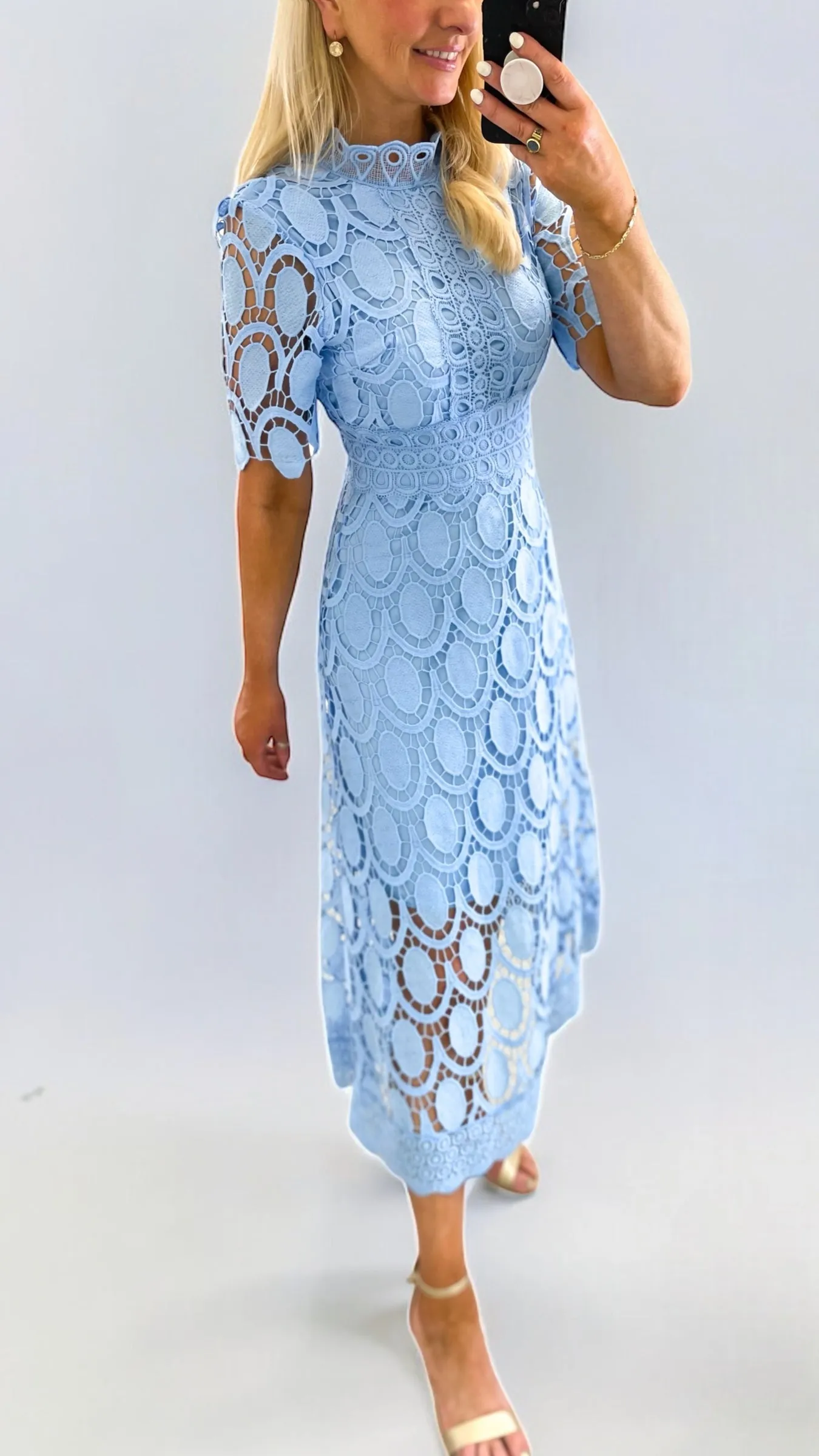 5-A1737 Baby Blue Crochet Dress