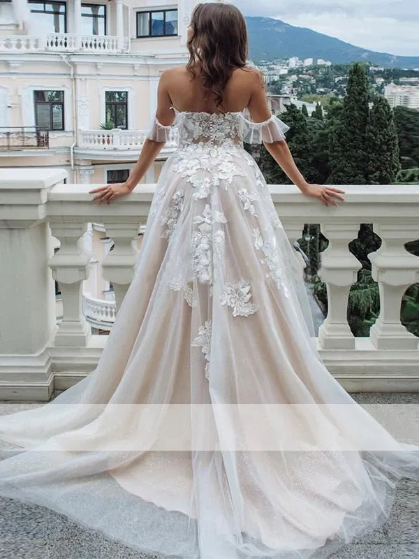 A-line Beach Wedding Dress Boho Appliques With Tulle Wedding Gowns ER2064