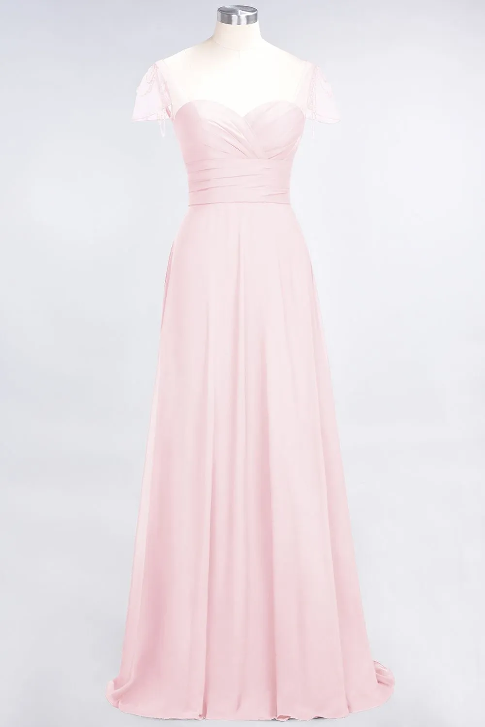 A-Line Chiffon Sweetheart Ruffle Long Bridesmaid Dress with Beadings