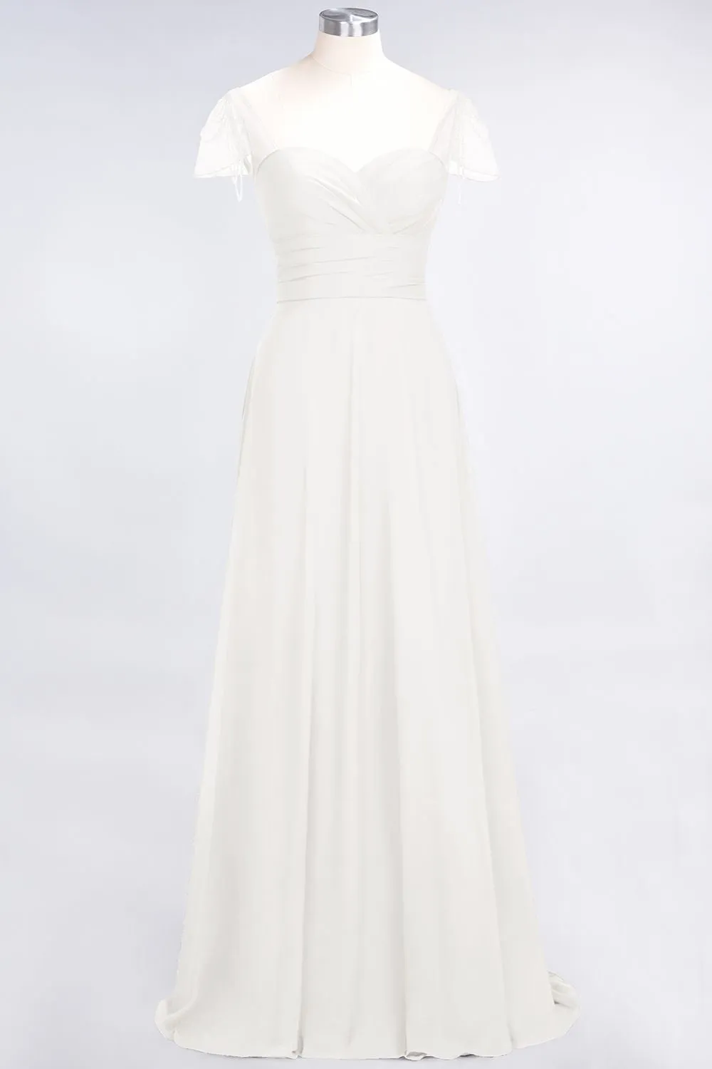 A-Line Chiffon Sweetheart Ruffle Long Bridesmaid Dress with Beadings