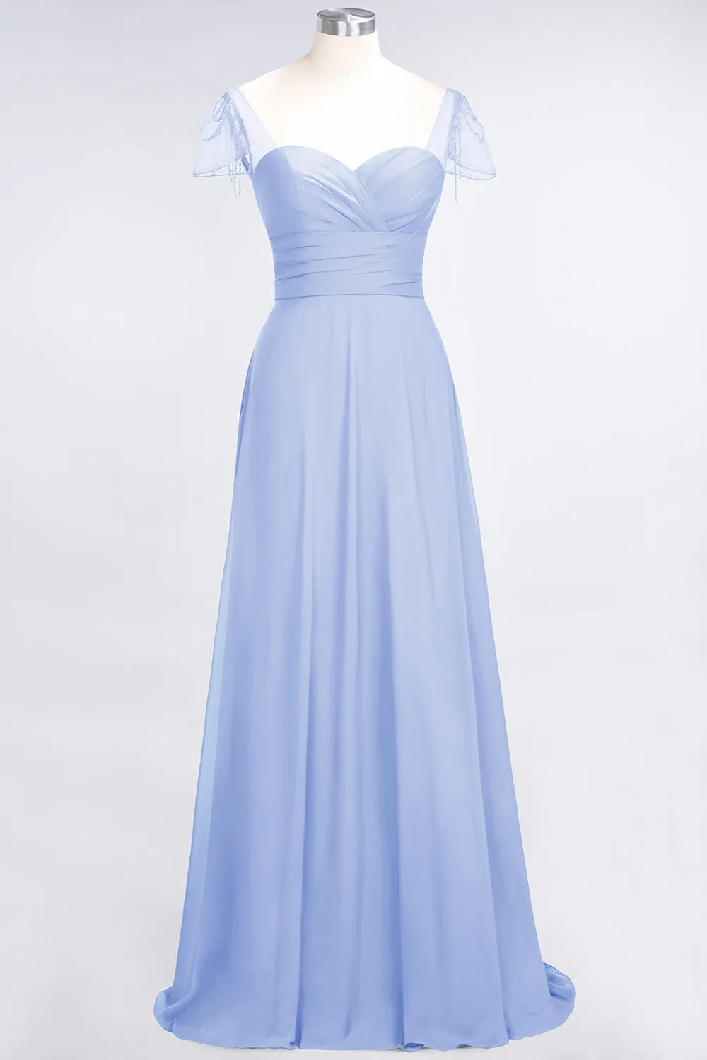 A-Line Chiffon Sweetheart Ruffle Long Bridesmaid Dress with Beadings