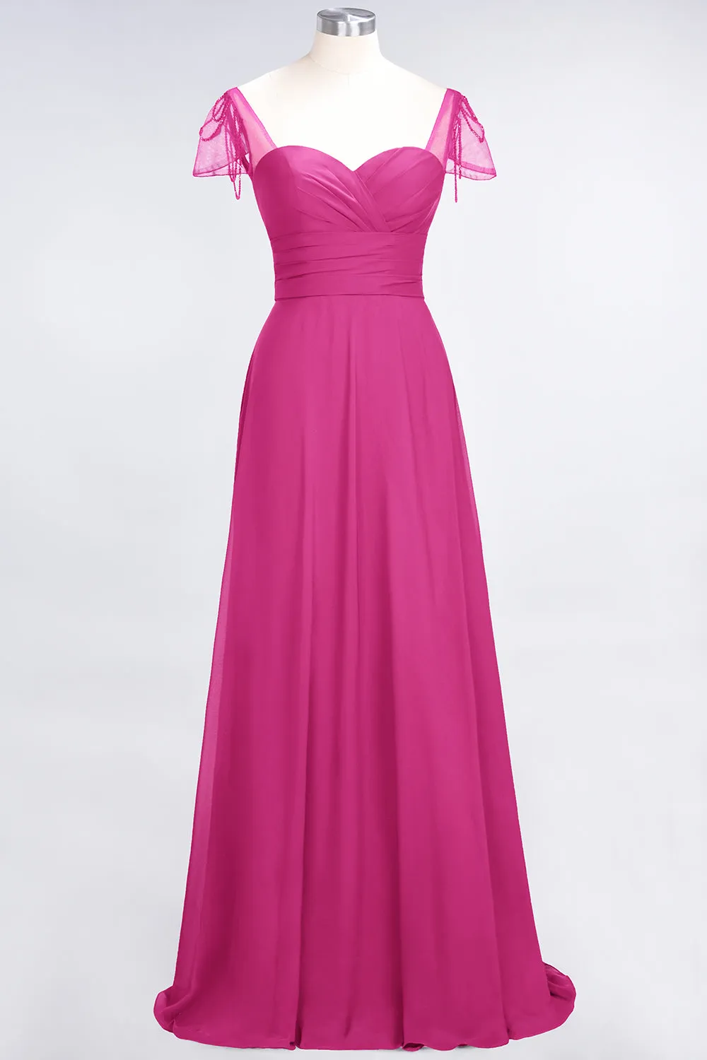 A-Line Chiffon Sweetheart Ruffle Long Bridesmaid Dress with Beadings