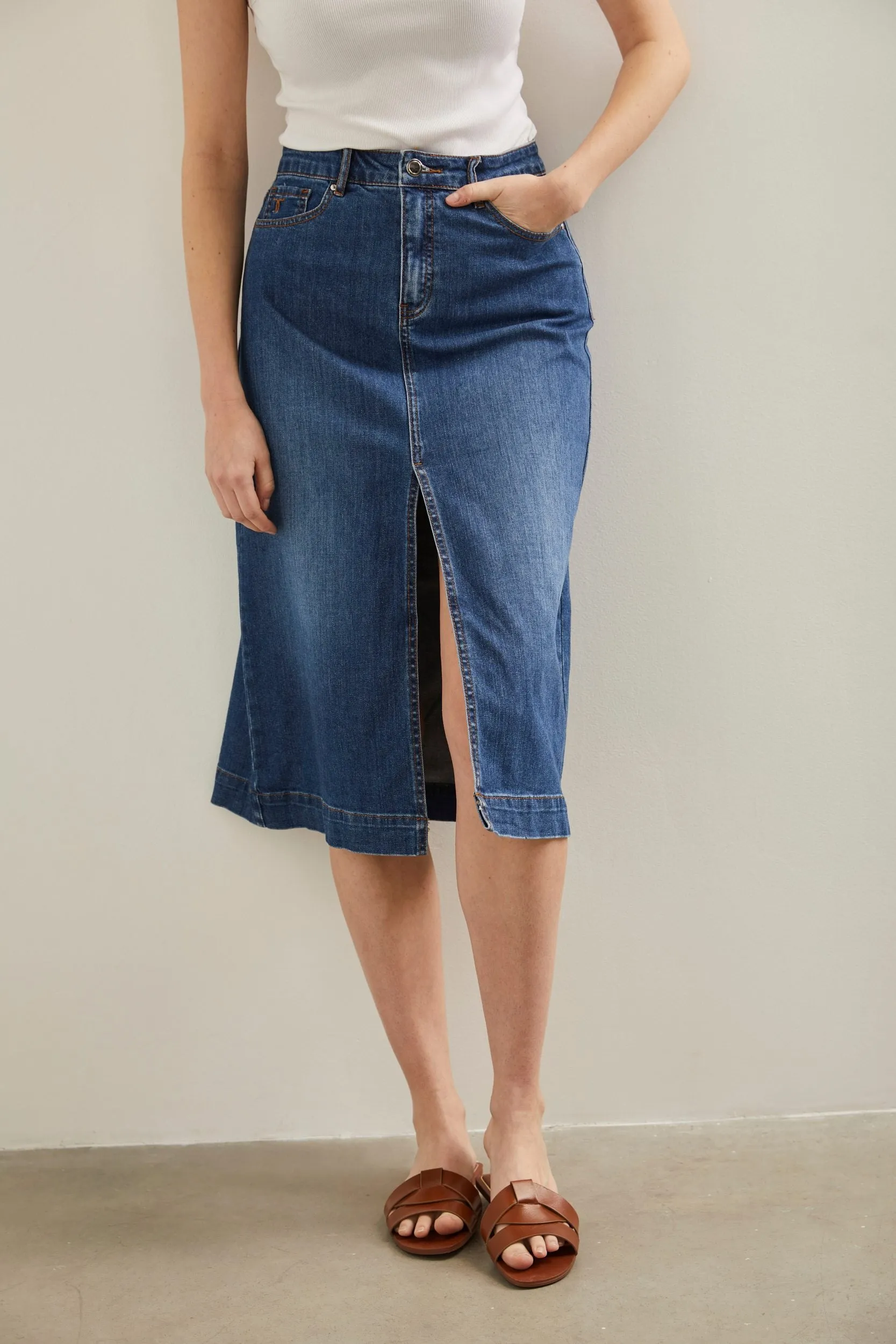 A line denim skirt