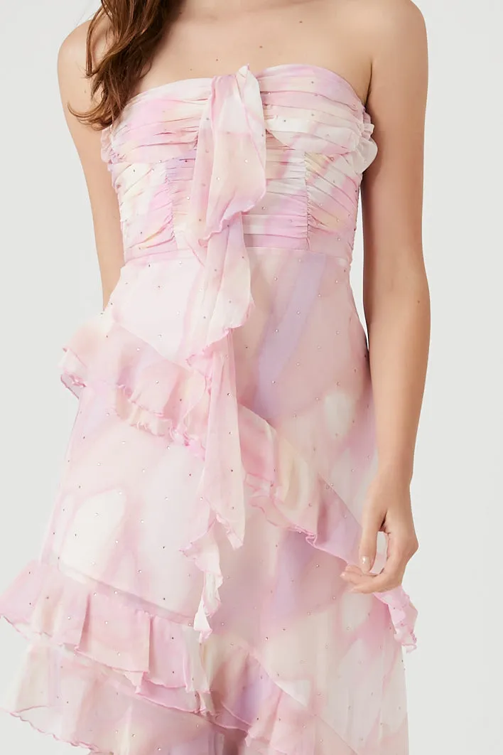 Abstract Print Ruffle-Trim Dress