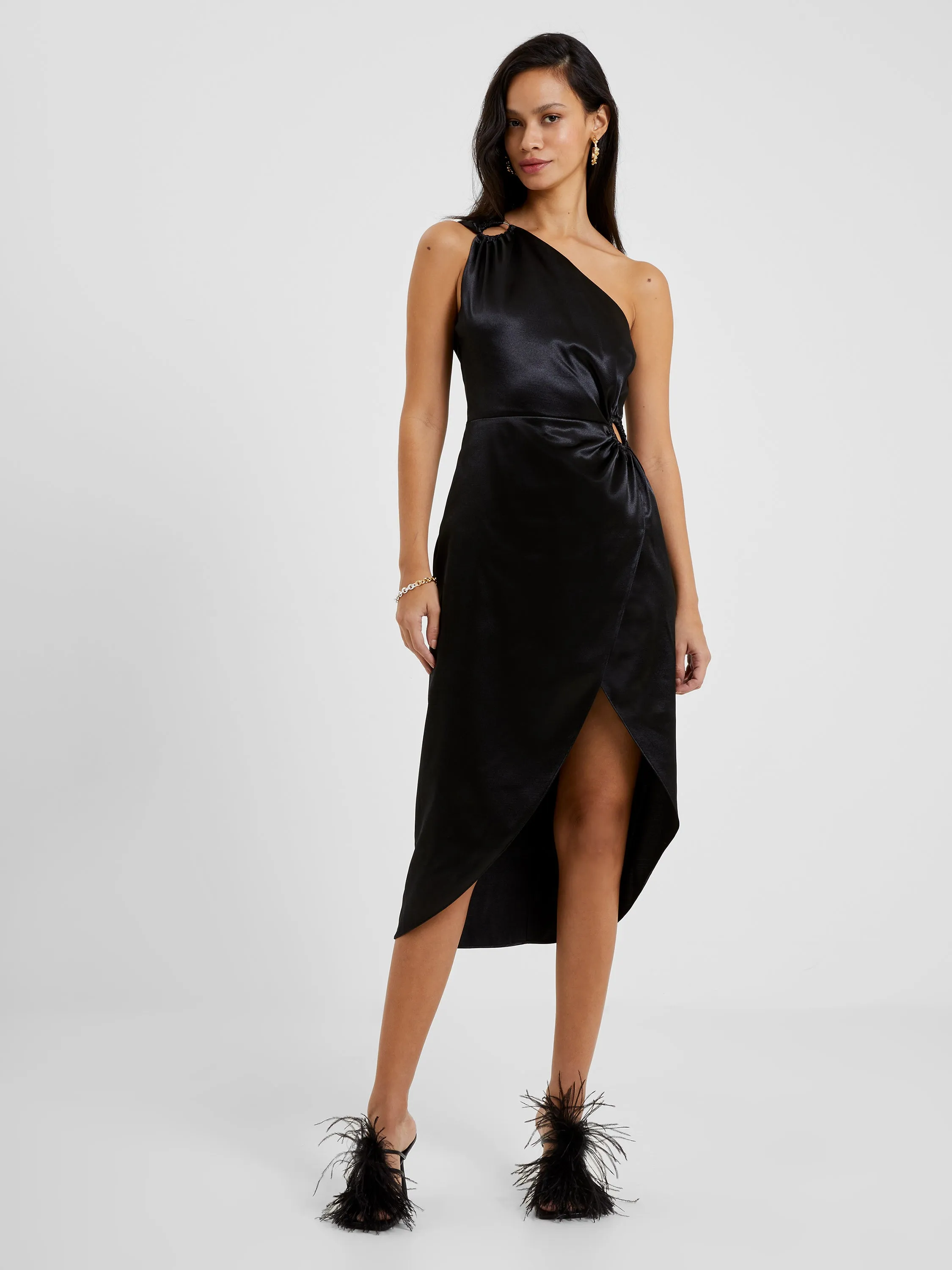 Adaline Satin One Shoulder Midi Dress