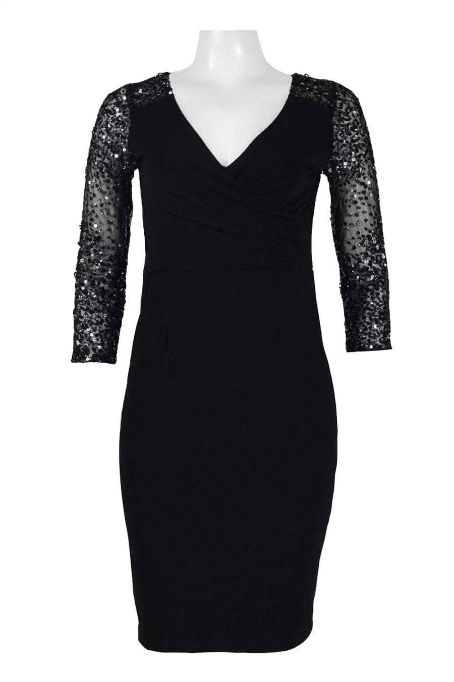 Adrianna Papell - AP1E201493 Sequined Pleated V-neck Sheath Dress