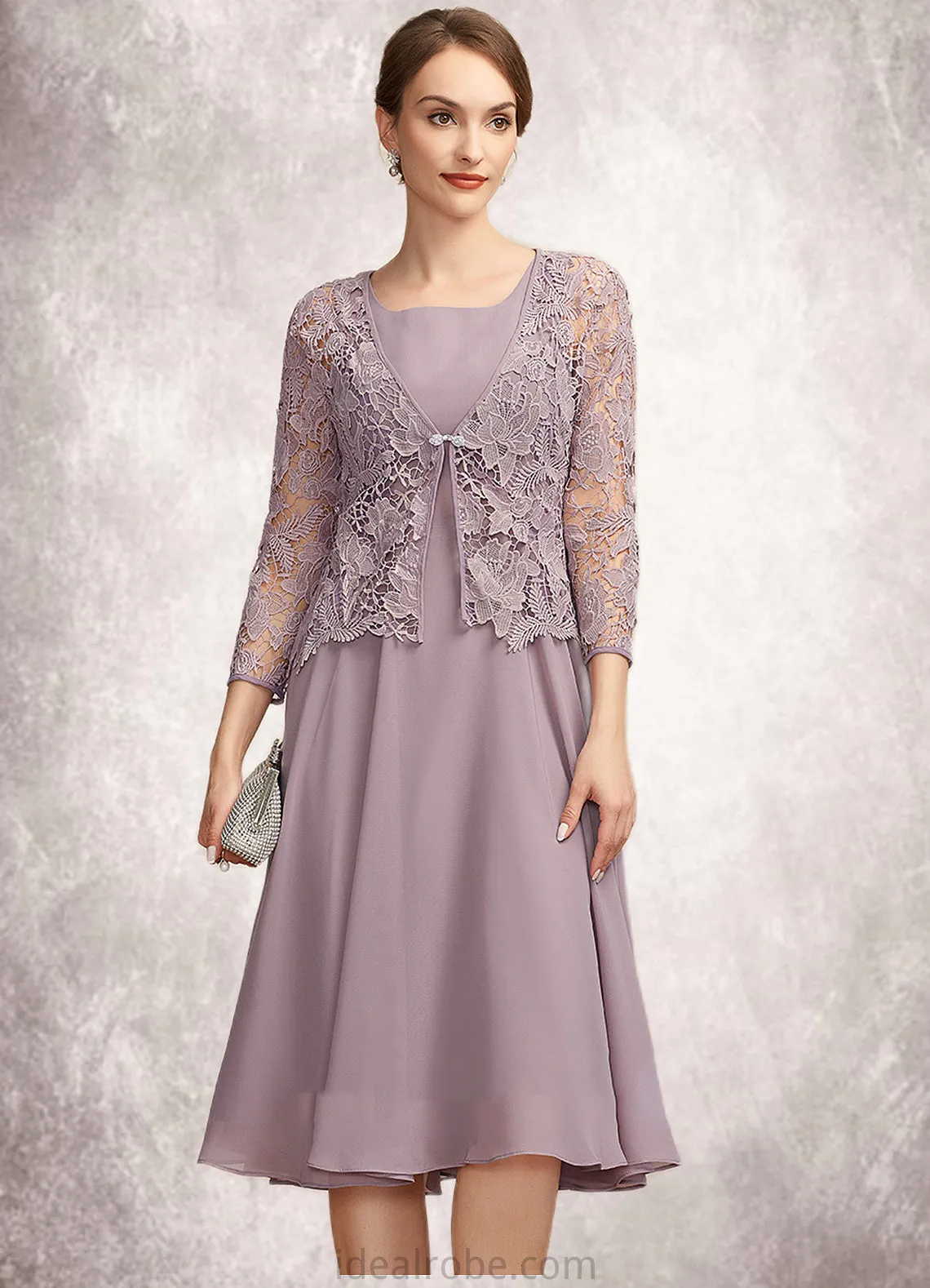 Allison A-Line Square Neckline Knee-Length Chiffon Mother of the Bride Dress STK126P0014940