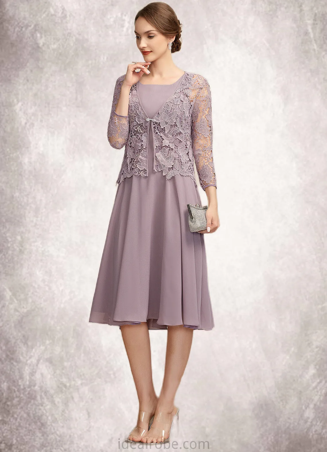 Allison A-Line Square Neckline Knee-Length Chiffon Mother of the Bride Dress STK126P0014940