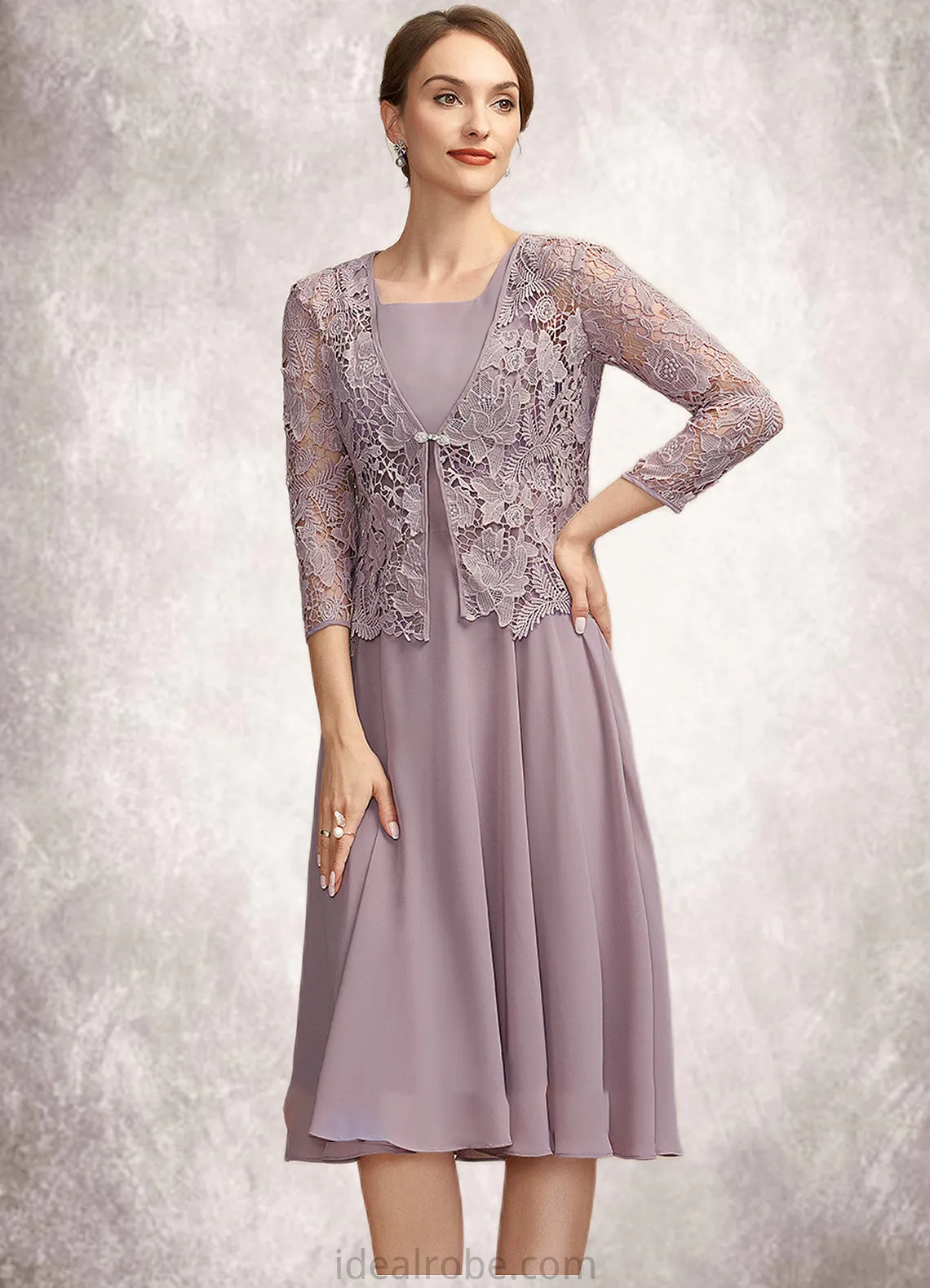 Allison A-Line Square Neckline Knee-Length Chiffon Mother of the Bride Dress STK126P0014940