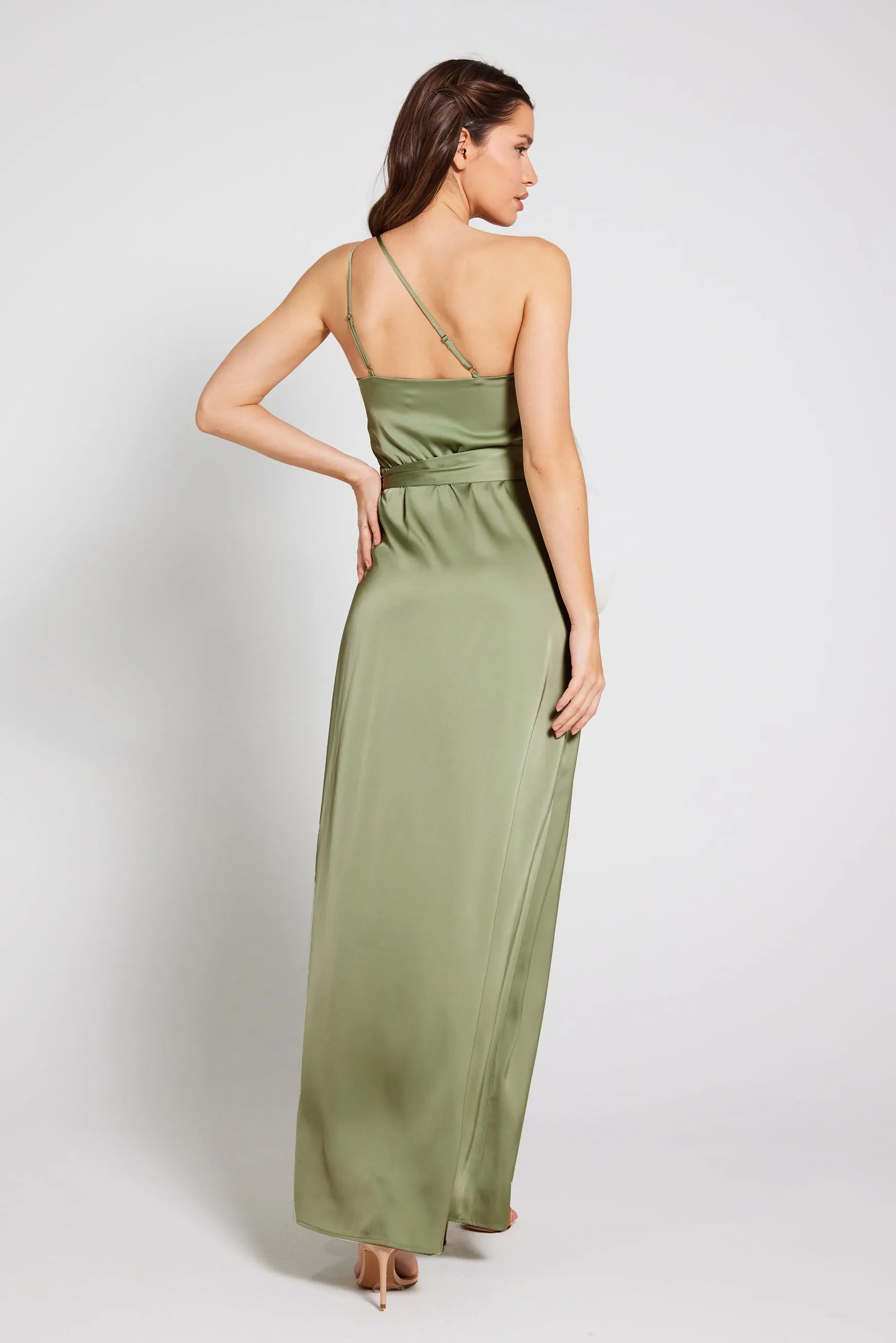 Aria One Shoulder Maxi Dress - Olive