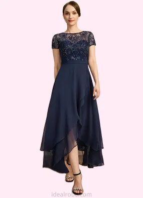 Ashleigh A-line Scoop Illusion Asymmetrical Chiffon Lace Mother of the Bride Dress With Sequins STKP0021902