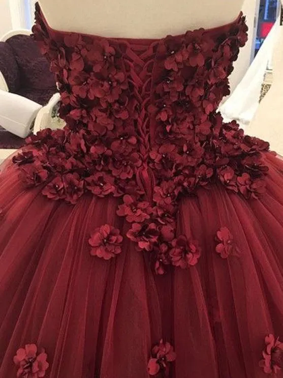 Ball Gown Burgundy Prom Dress Cheap Long Princess Prom Dress #ER036