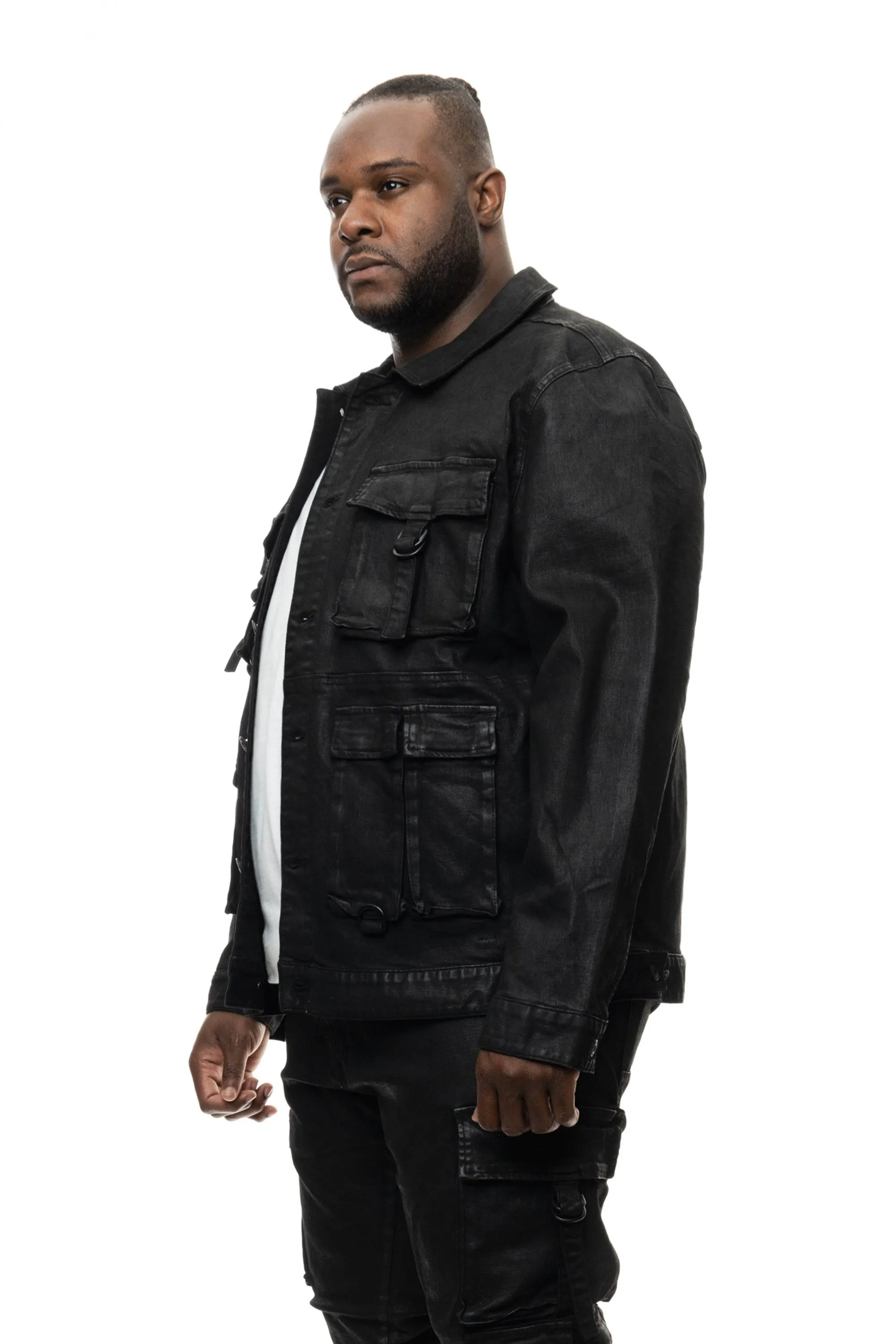 Big and Tall Overspray Utility Jean Jacket - Polished Black