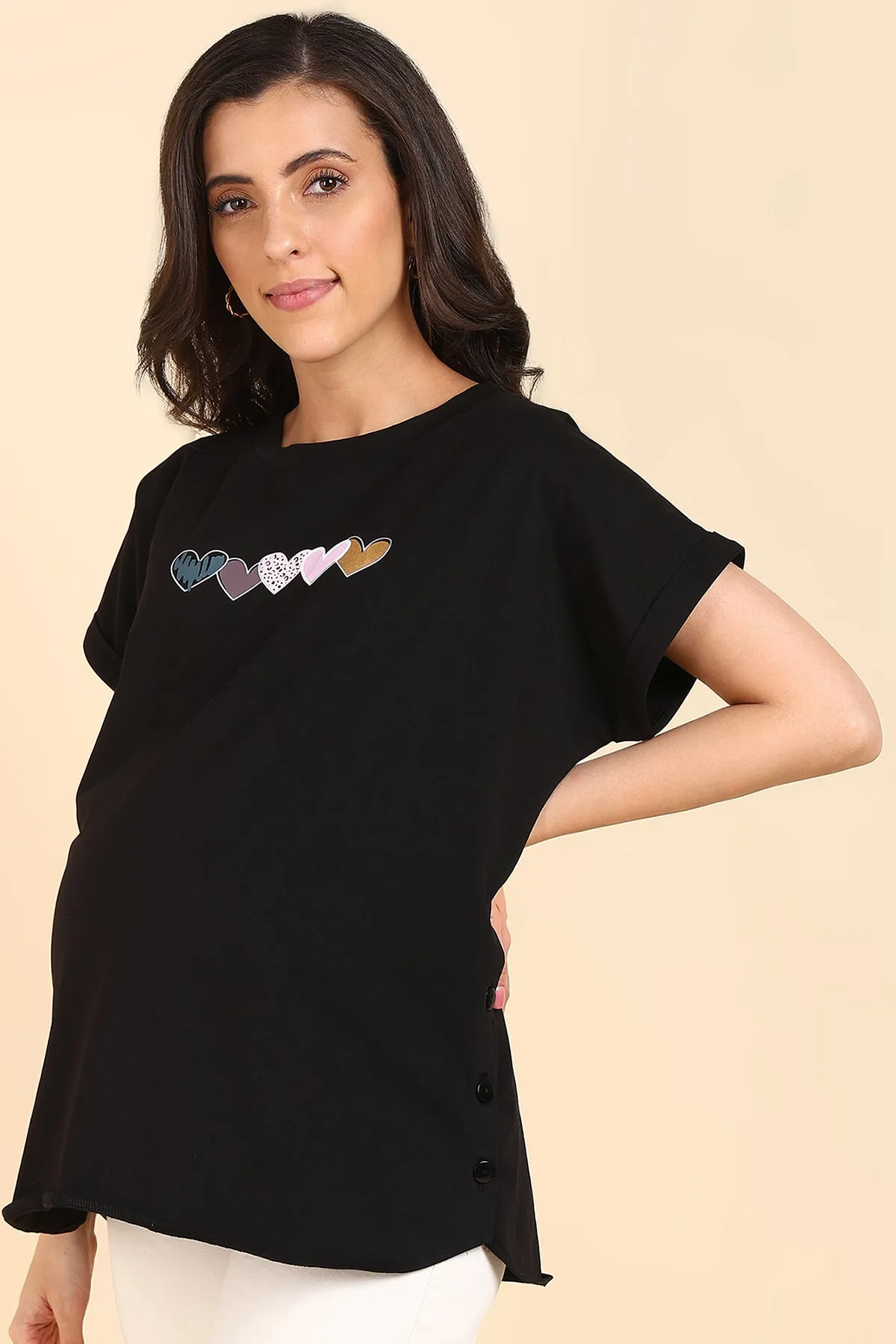 Black 100% Soft Cotton Zipless Maternity Feeding Top