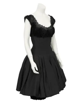 Black Silk Dress with Lace Bodice