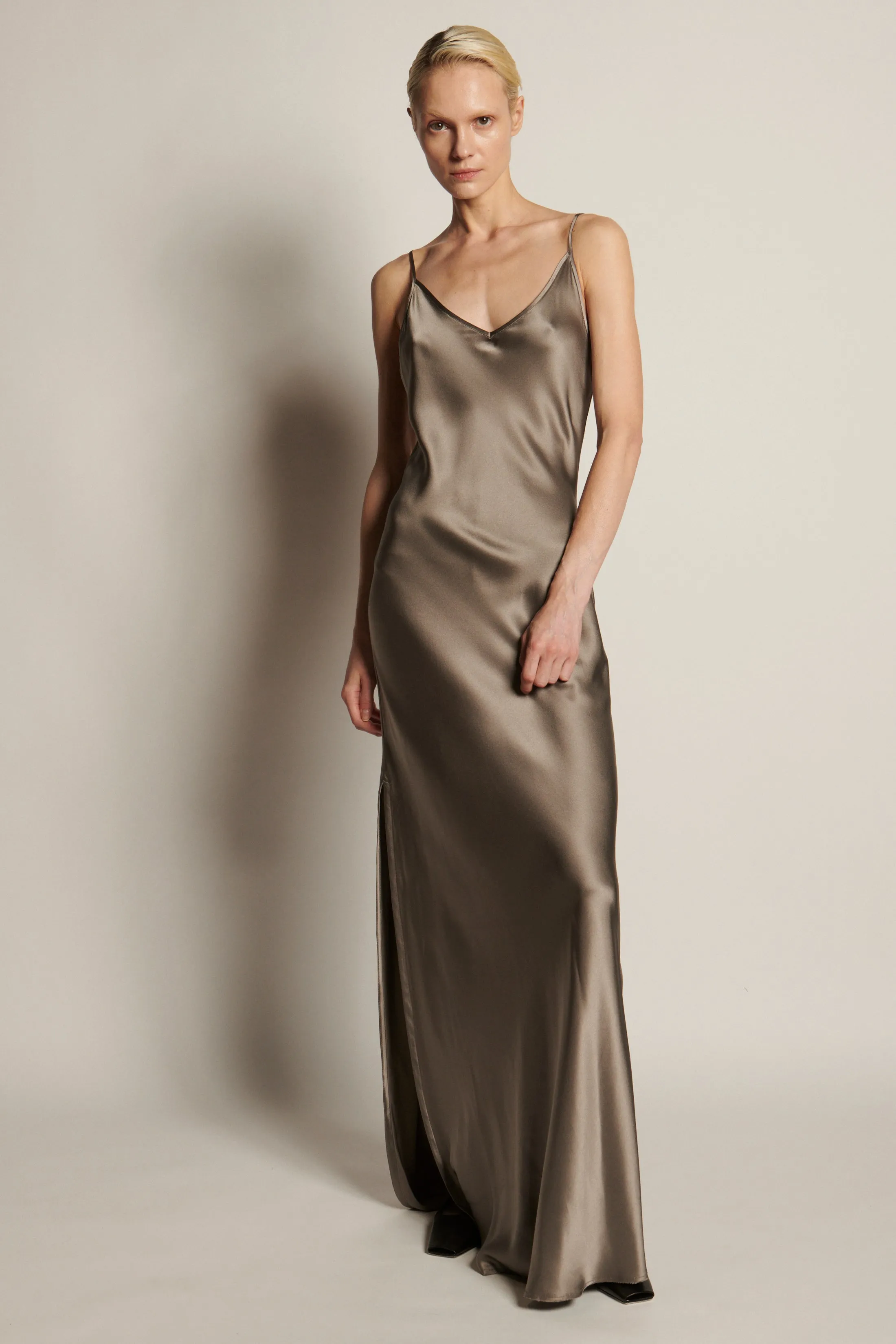 BM Full Length Slip Dress with Slit - Ash