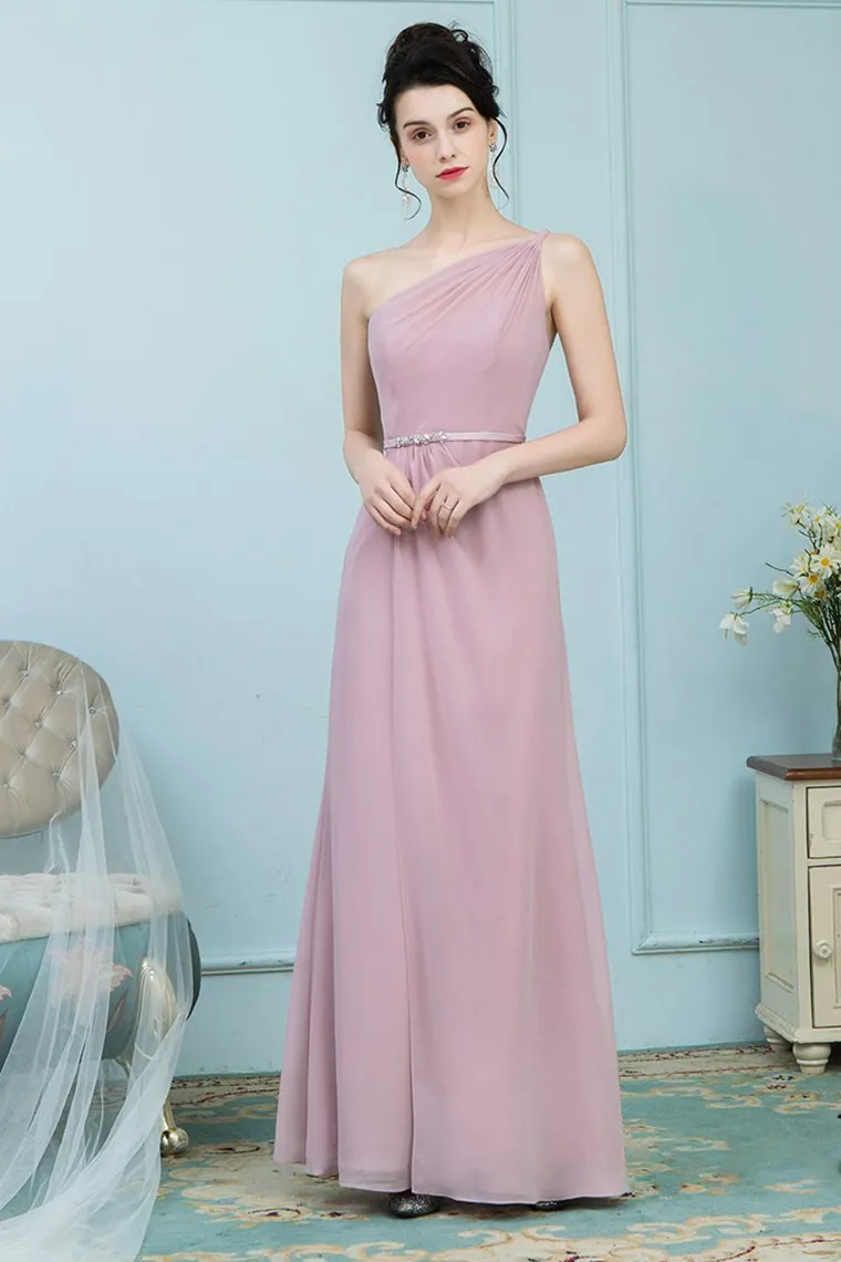 Brenna Floor Length One Shoulder Natural Waist Sheath/Column Chiffon Sleeveless Bridesmaid Dresses