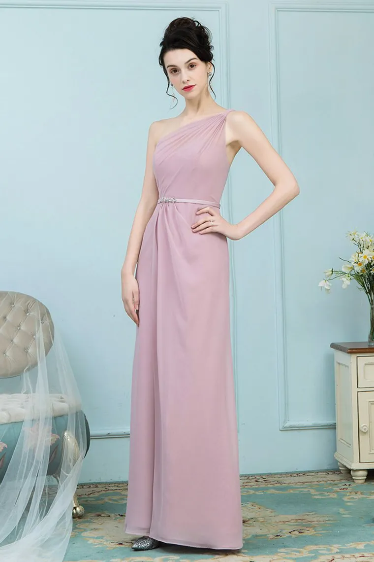 Brenna Floor Length One Shoulder Natural Waist Sheath/Column Chiffon Sleeveless Bridesmaid Dresses