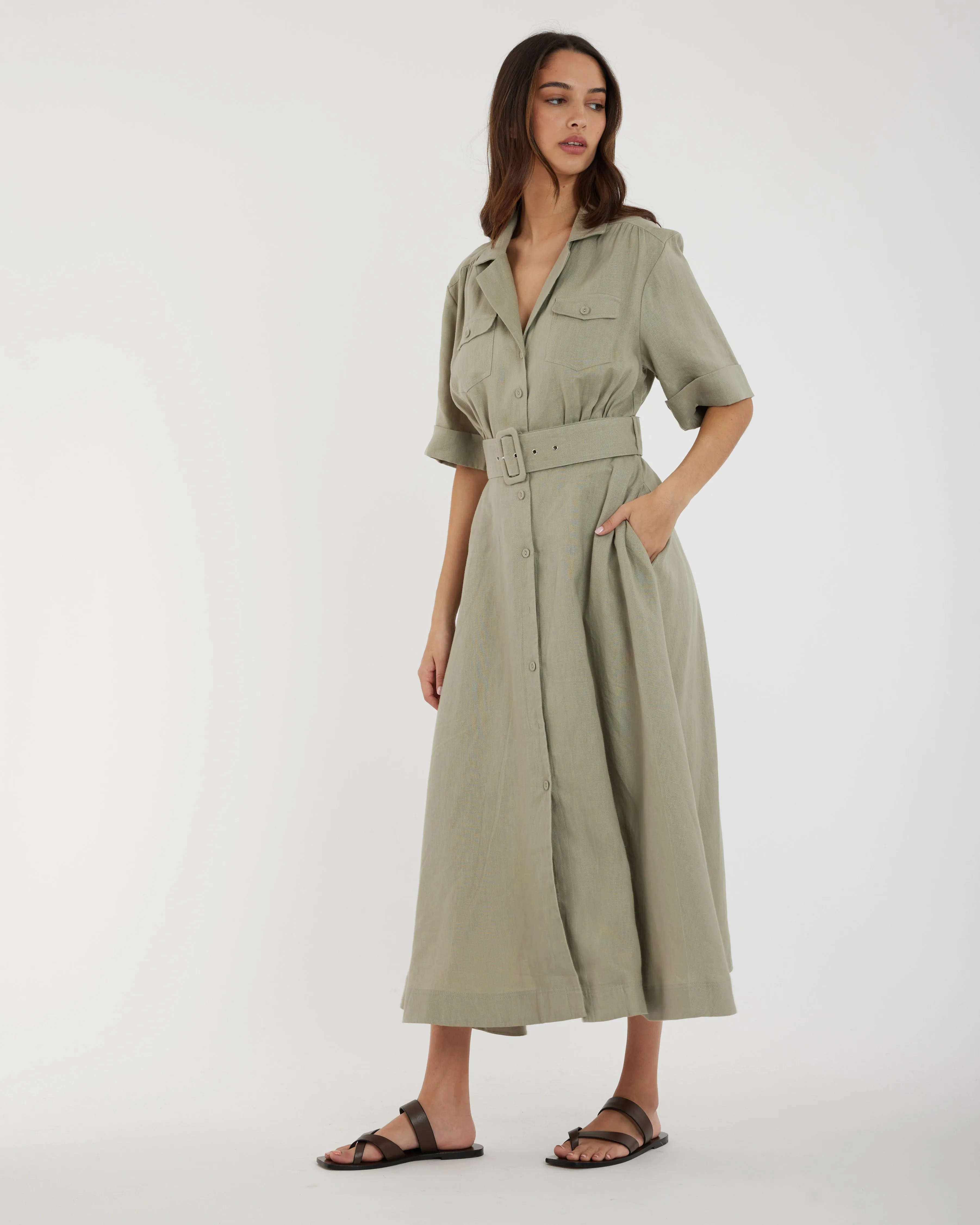 Cadence Linen Dress - Sage