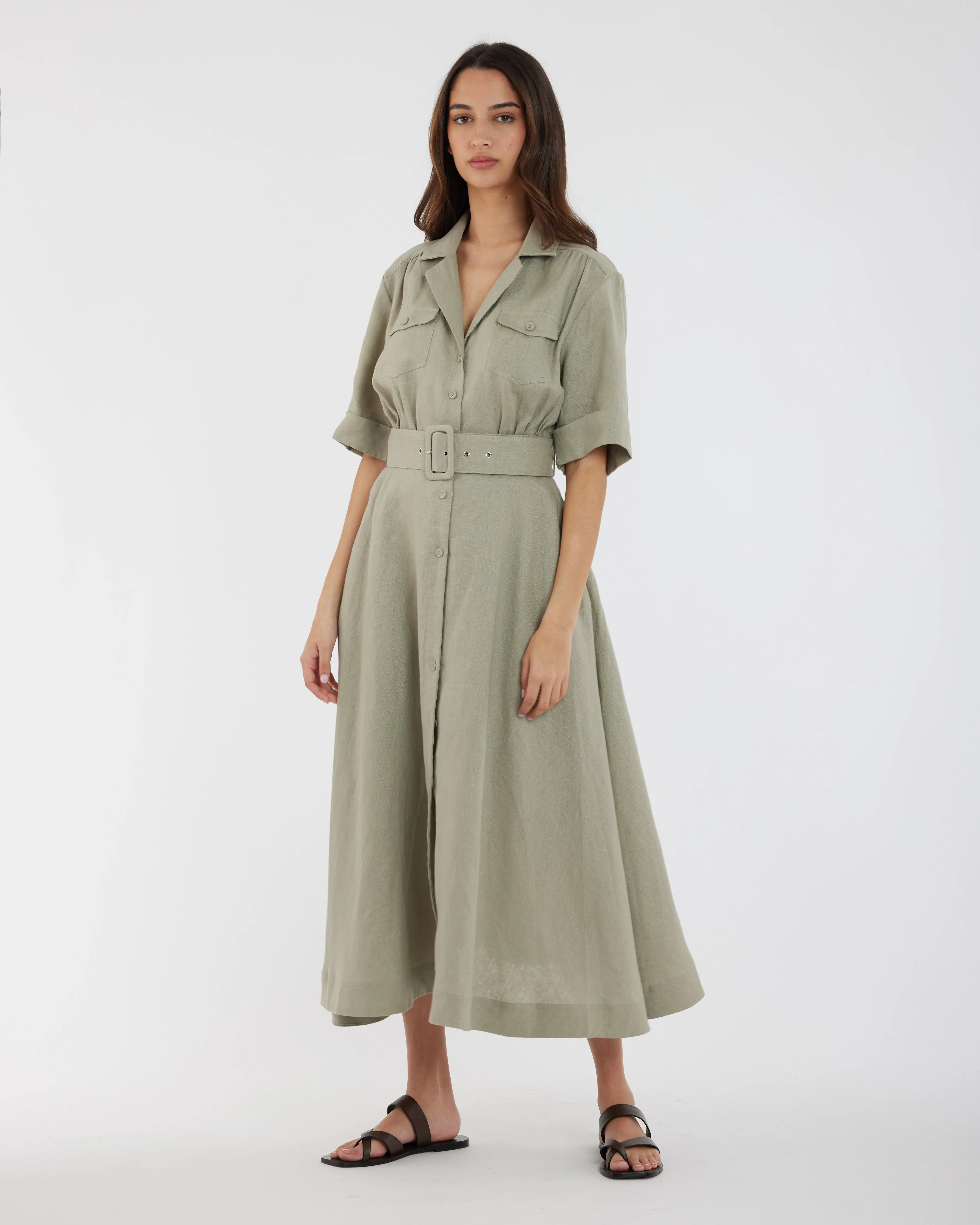 Cadence Linen Dress - Sage