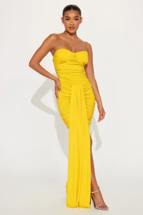 Catherine Ruched Maxi Dress - Yellow