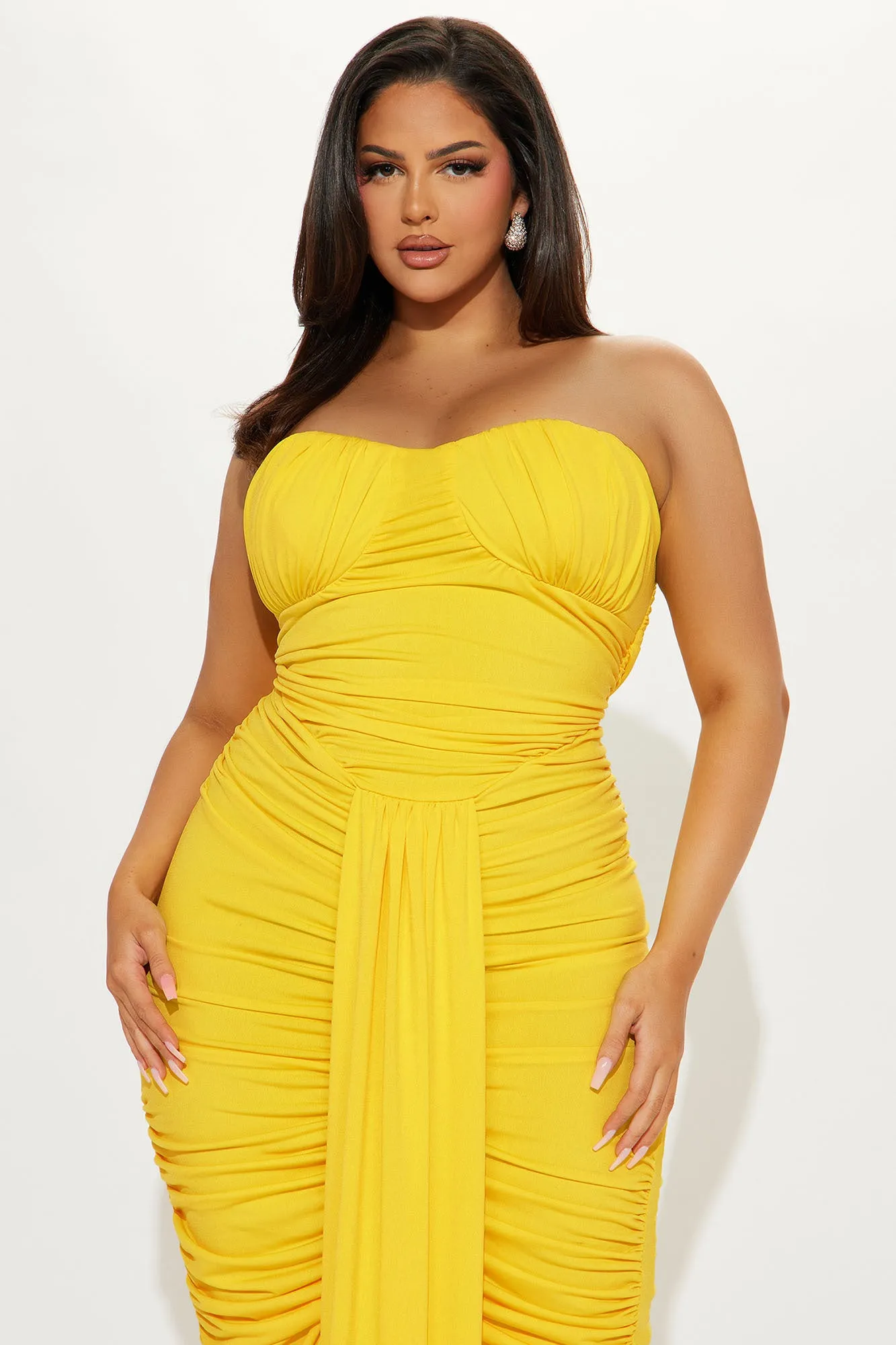 Catherine Ruched Maxi Dress - Yellow