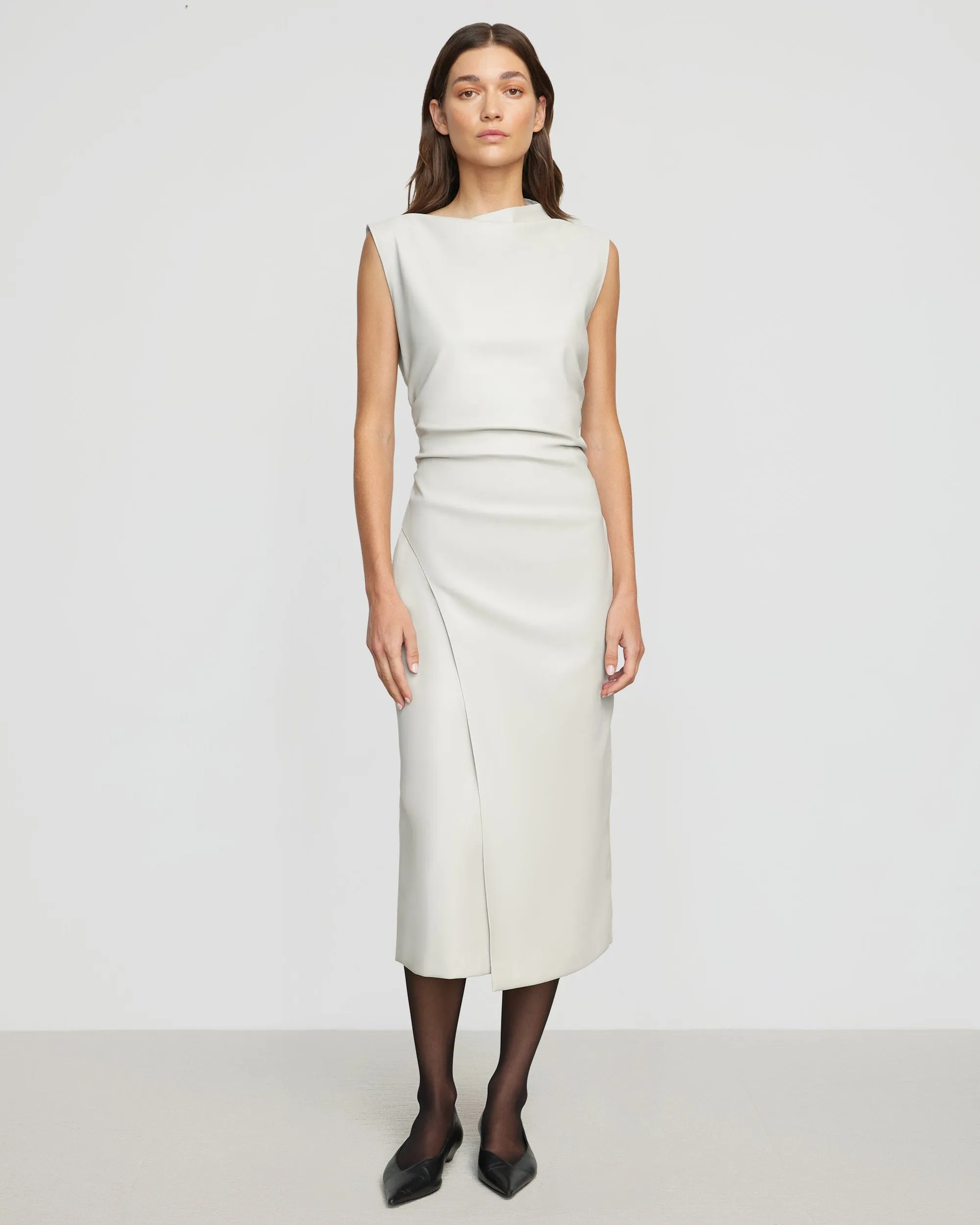 Channing Vegan Leather Wrap-Neck Dress