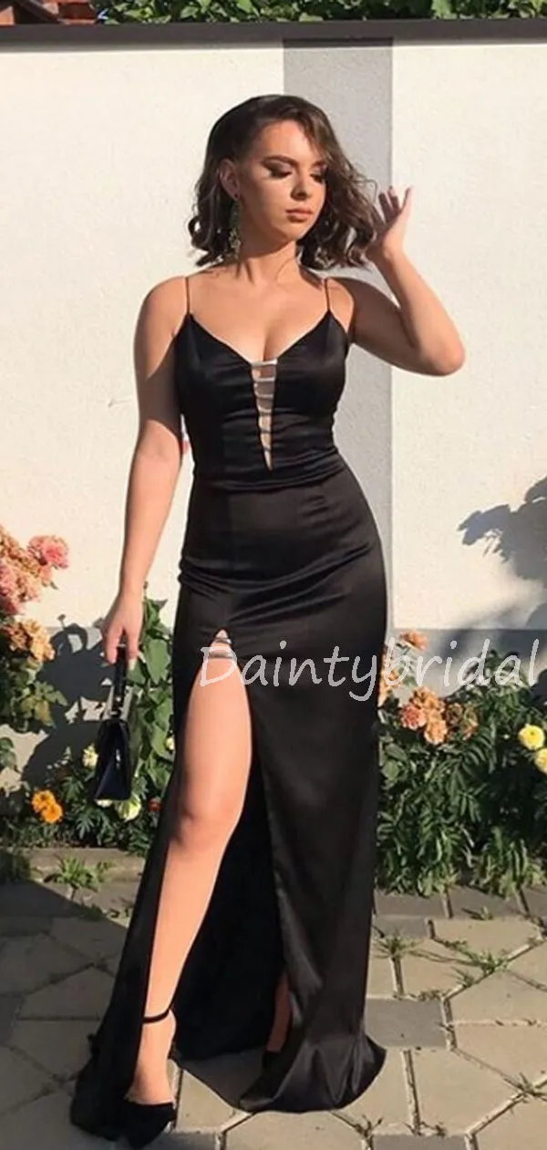 Charming V-neck Mermaid Side Slit Long Prom Dresses Evening Dresses.DB10577