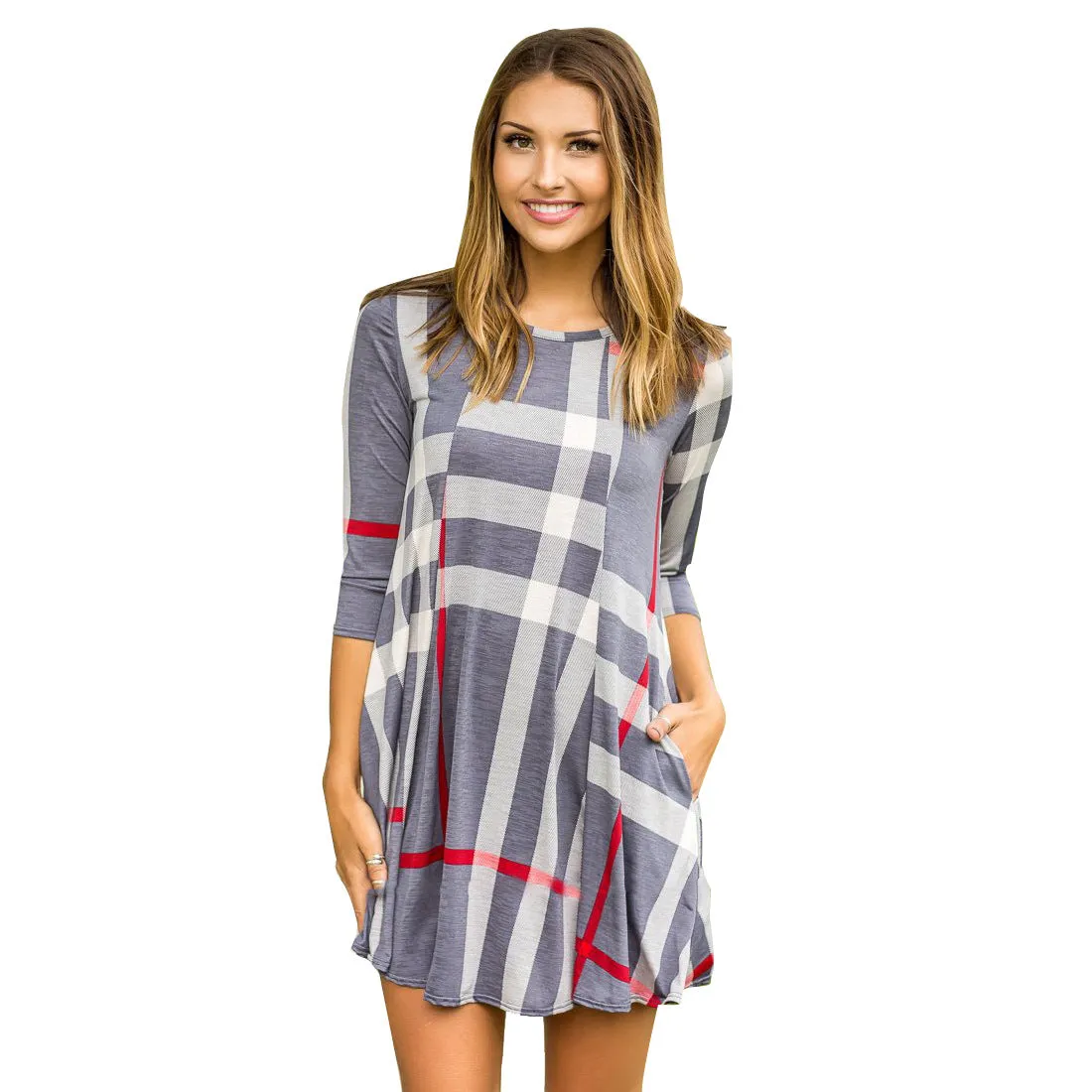 Checked Half  Sleeve Dress