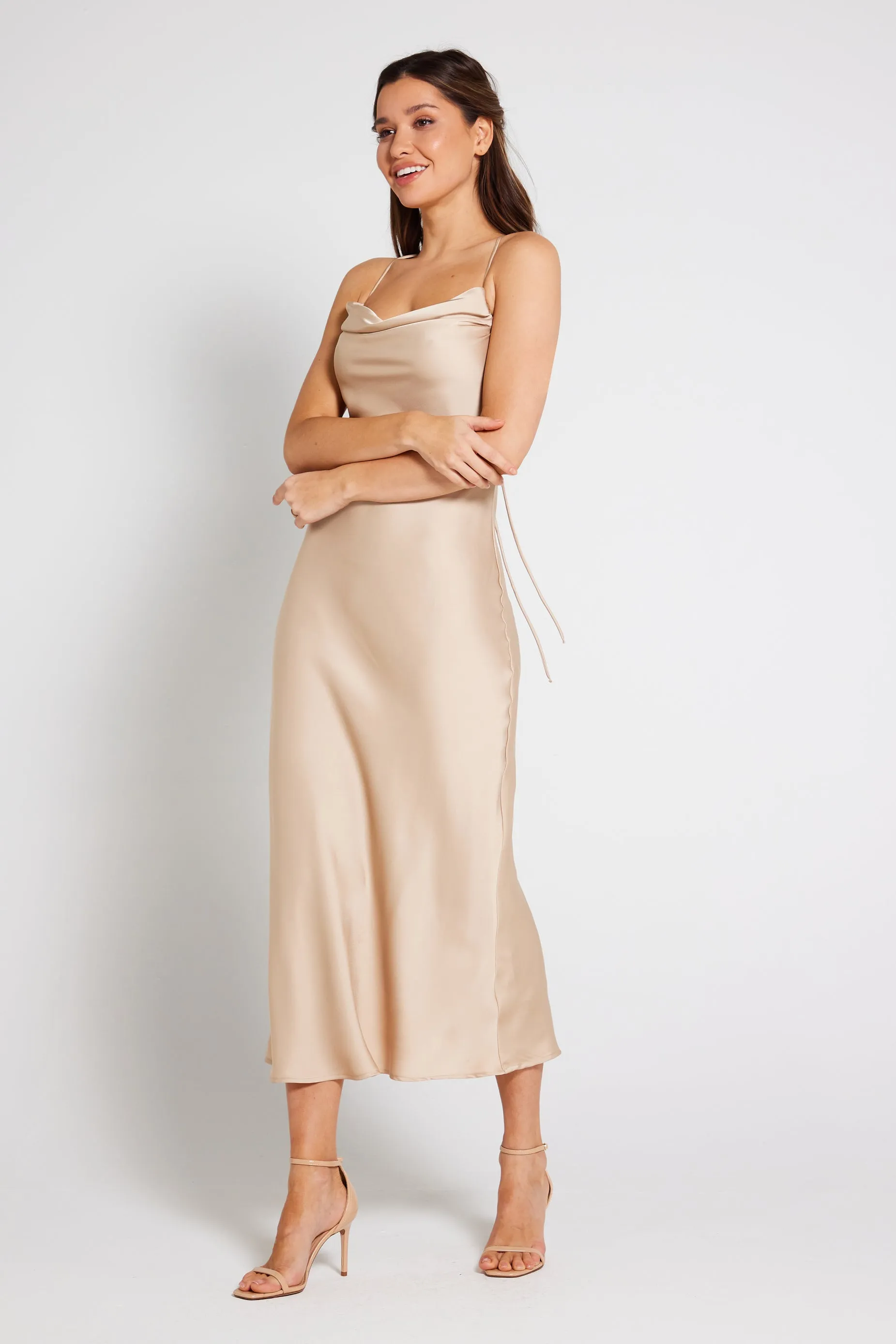 Chelsea Cowl Neck Backless Slip Dress - Champagne