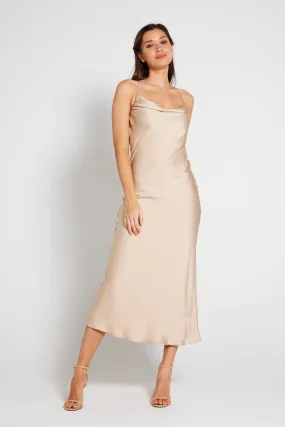 Chelsea Cowl Neck Backless Slip Dress - Champagne