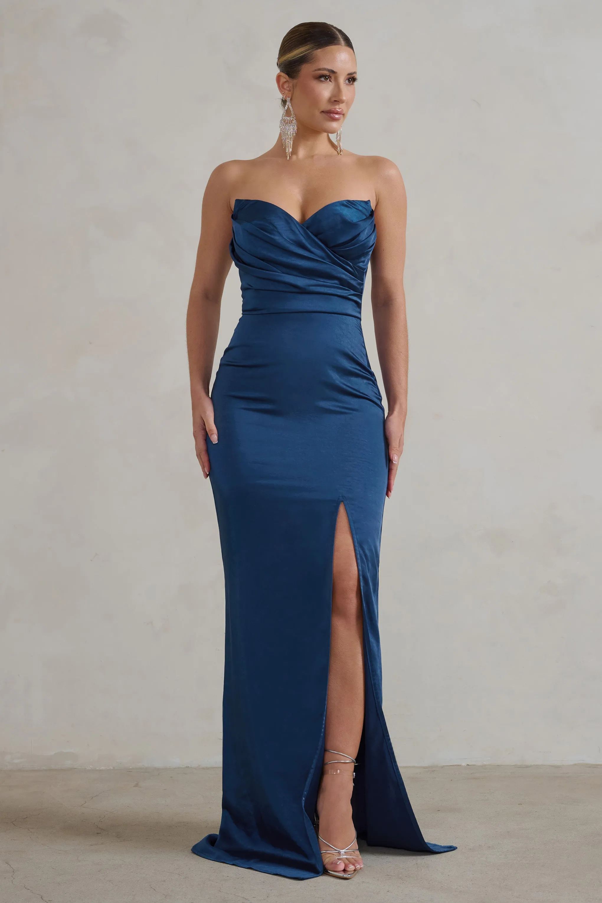 Coraline | Navy Strapless Maxi Dress With Split