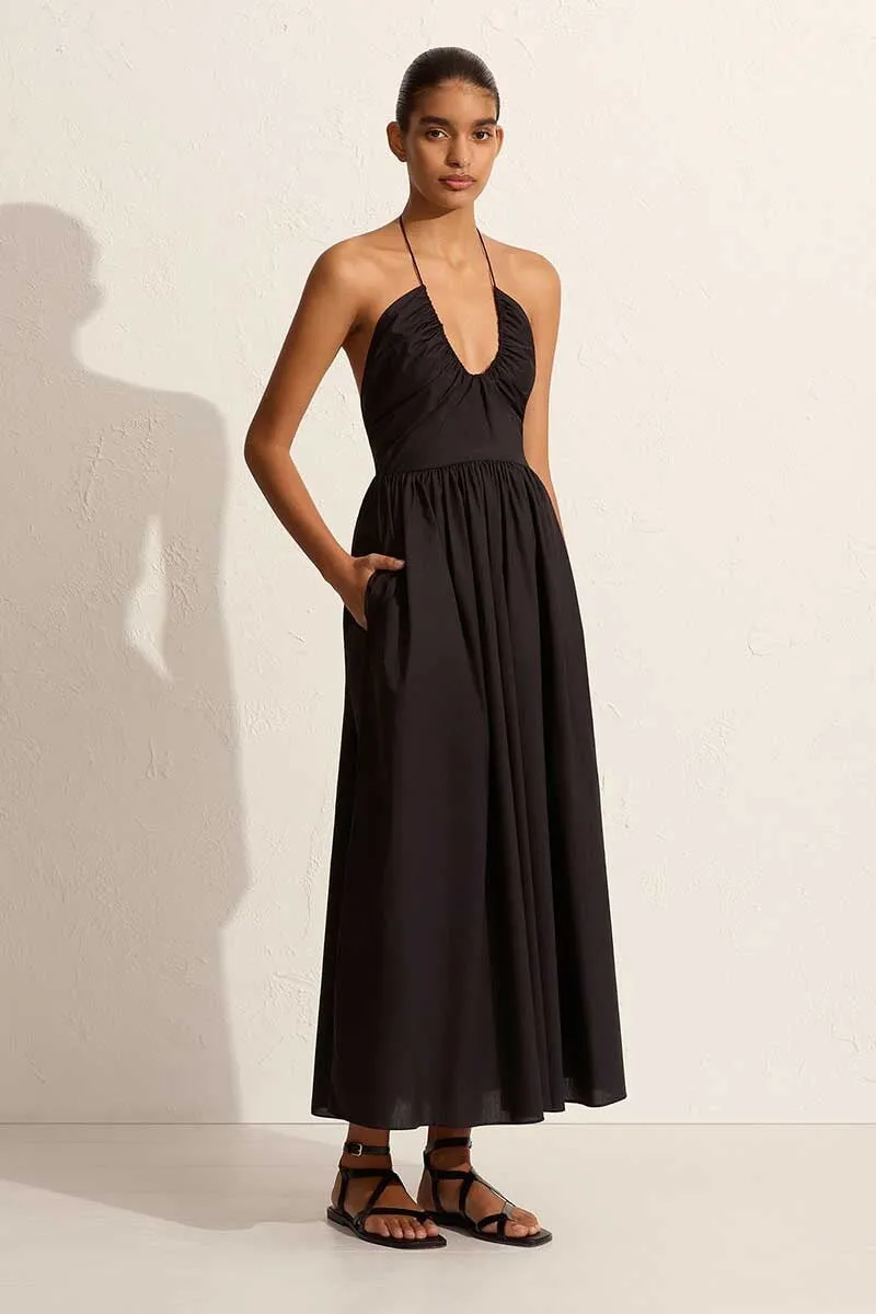 DRAWCORD HALTER SUNDRESS-BLACK