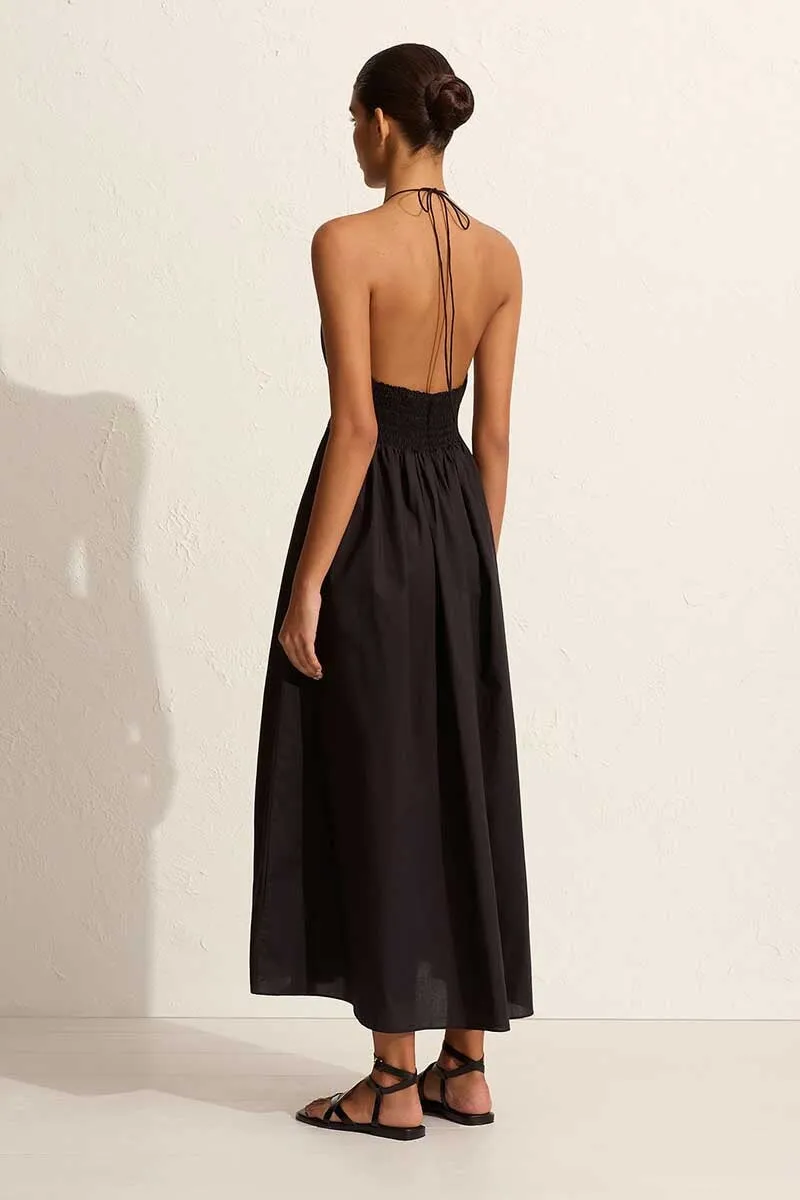 DRAWCORD HALTER SUNDRESS-BLACK