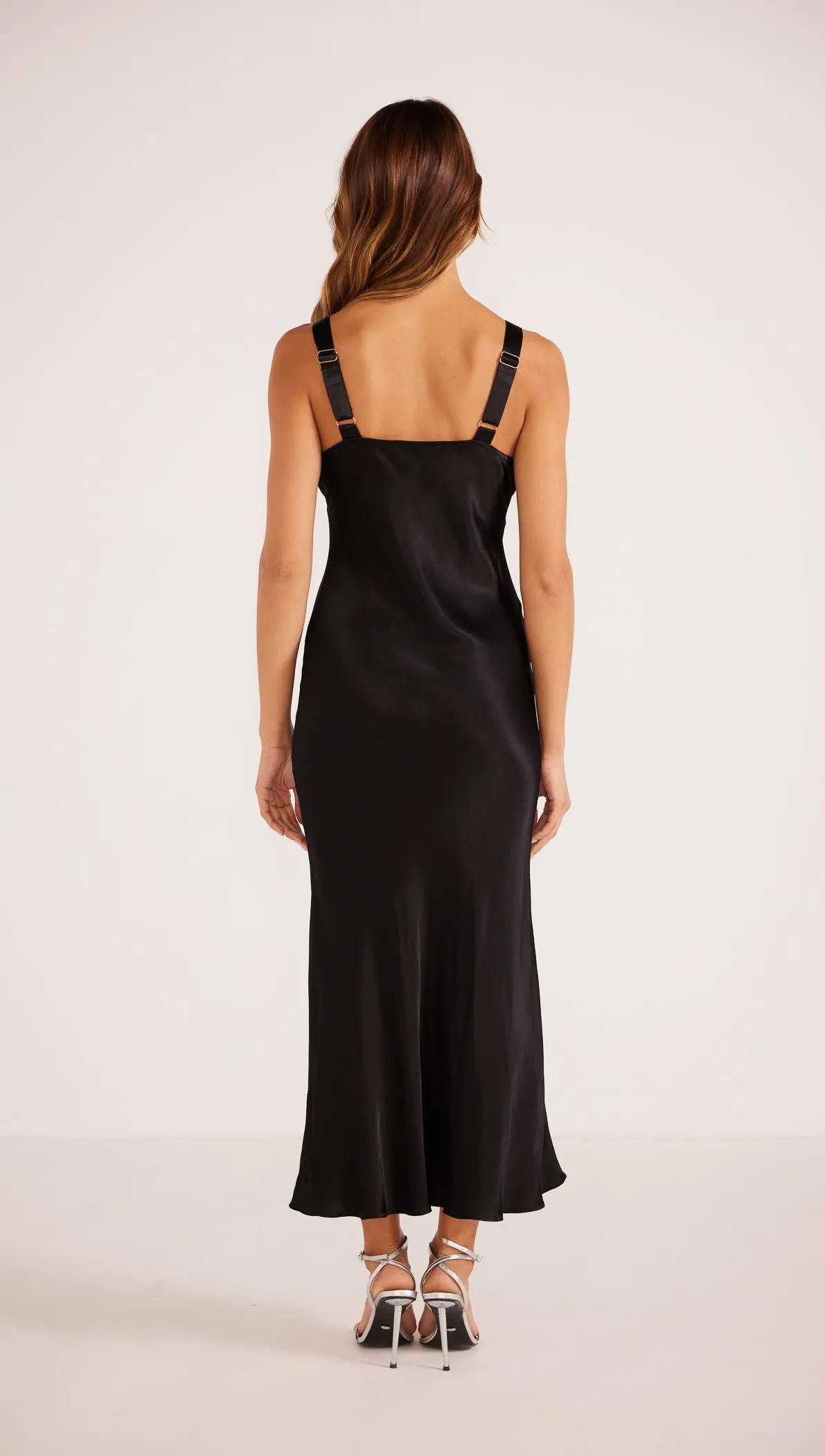 Gaia Bias Slip Midi Dress Black