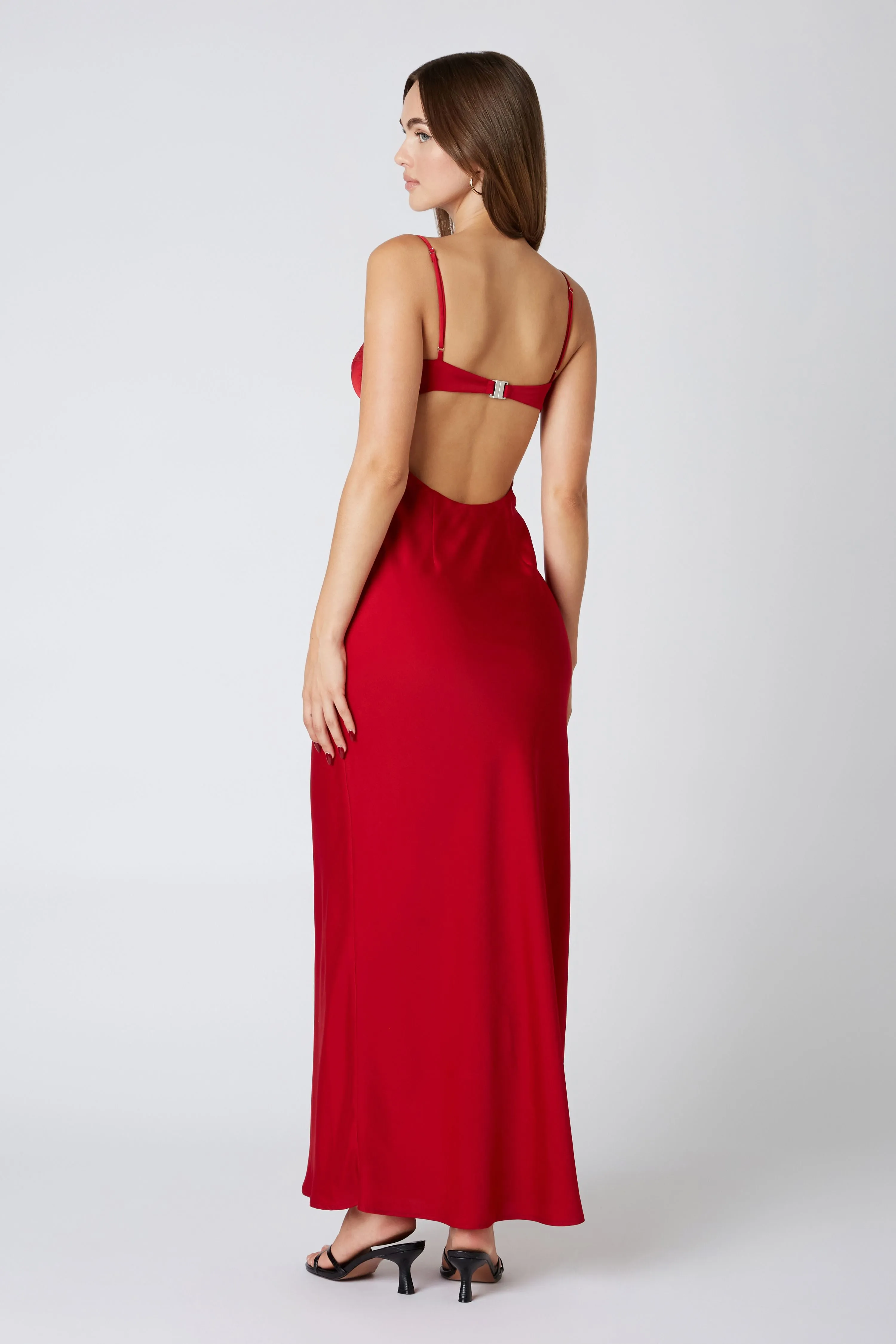 Gigi Satin Wire Bra Slip Maxi Dress - Ruby