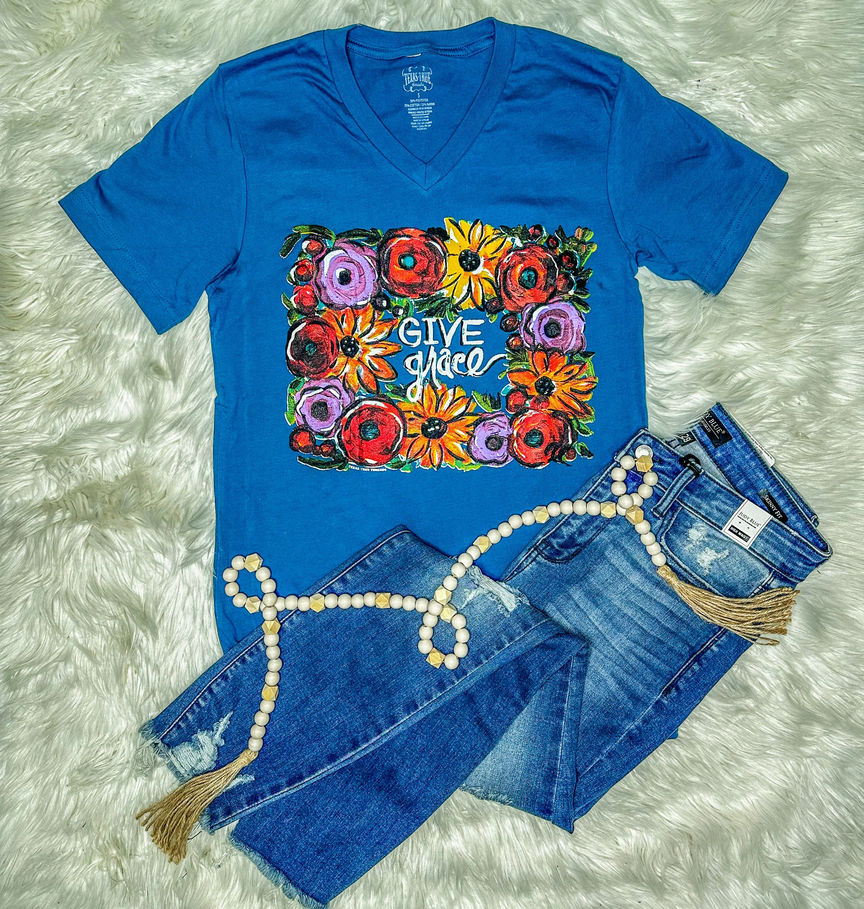 {GIVE GRACE} Floral Jade V-Neck Tee