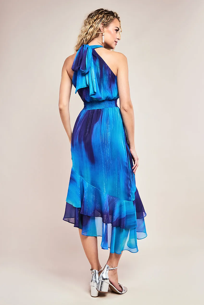 Goddiva Halter Neck Chiffon Tie Maxi Dress