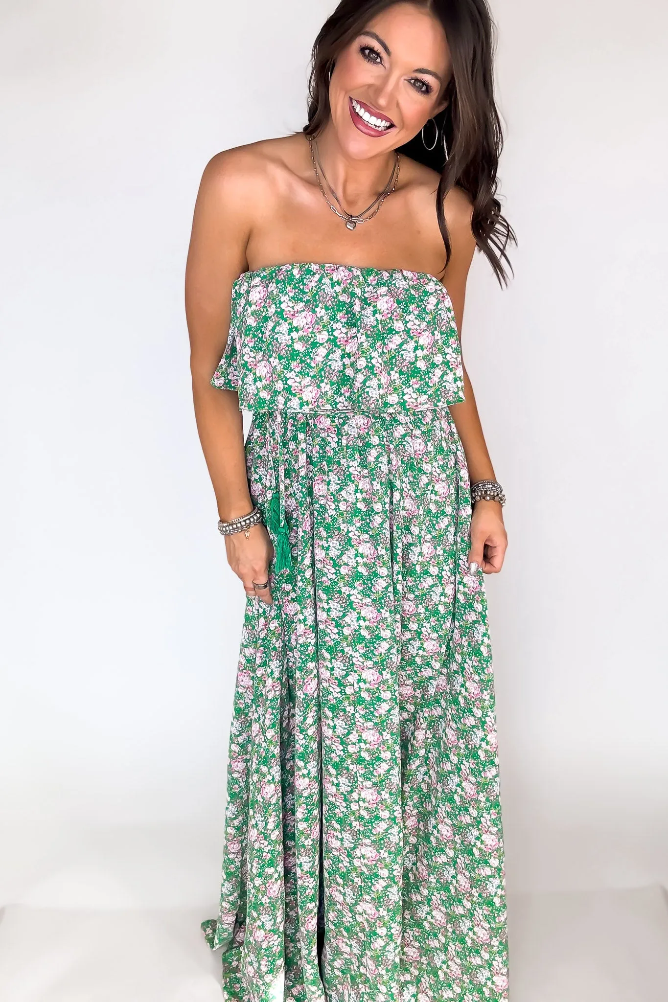 Green Floral Print Maxi Dress