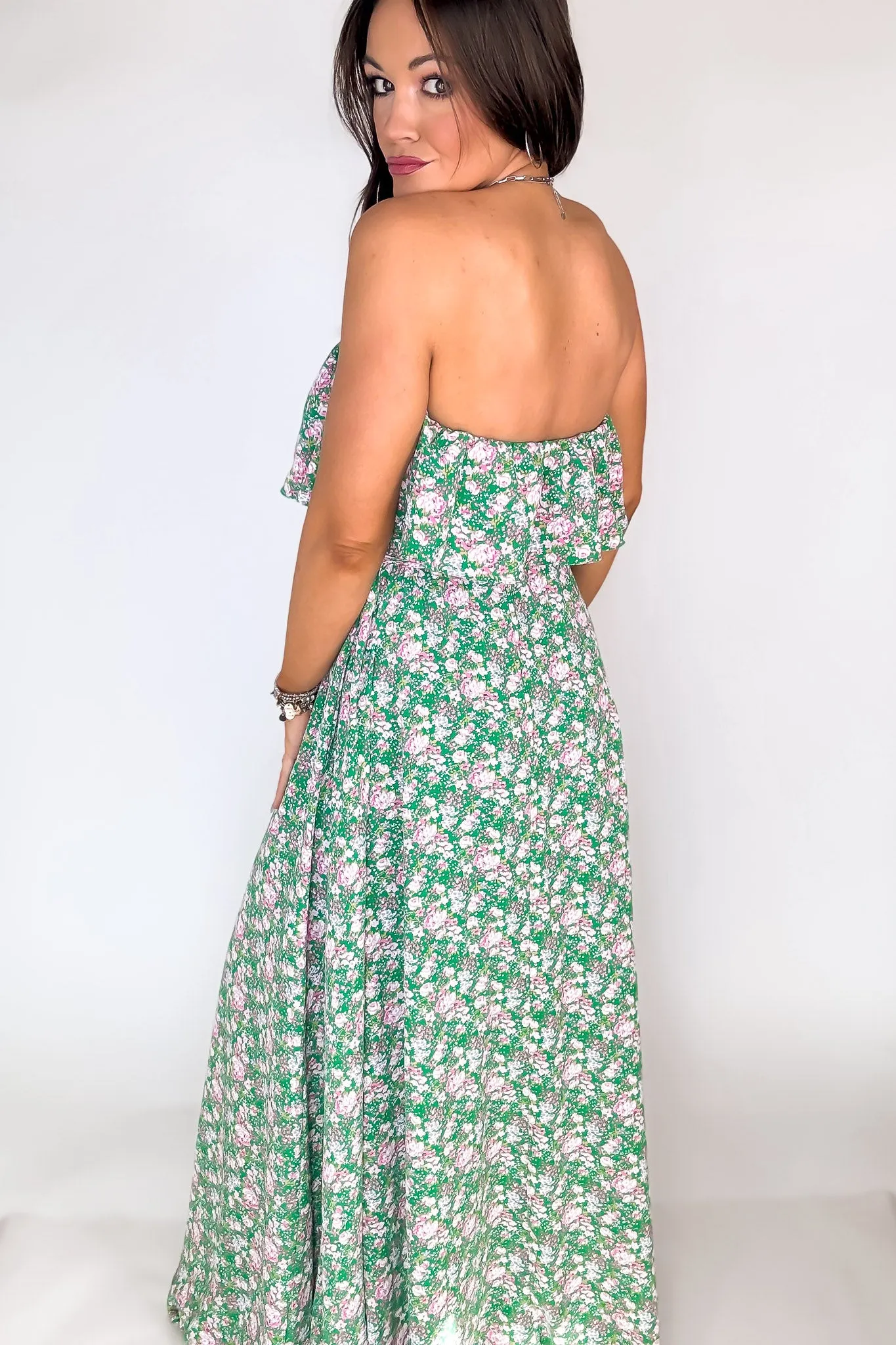 Green Floral Print Maxi Dress