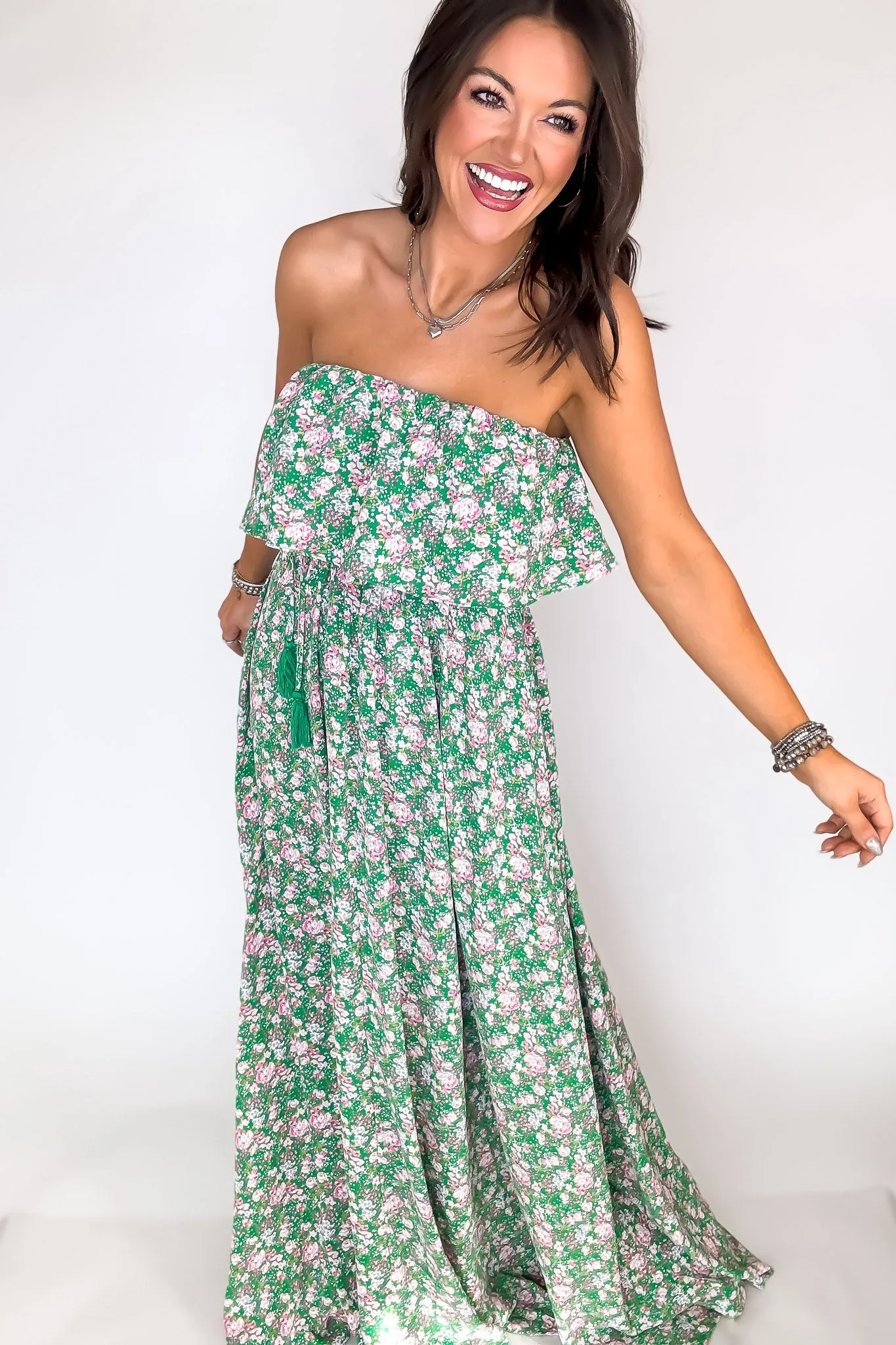 Green Floral Print Maxi Dress