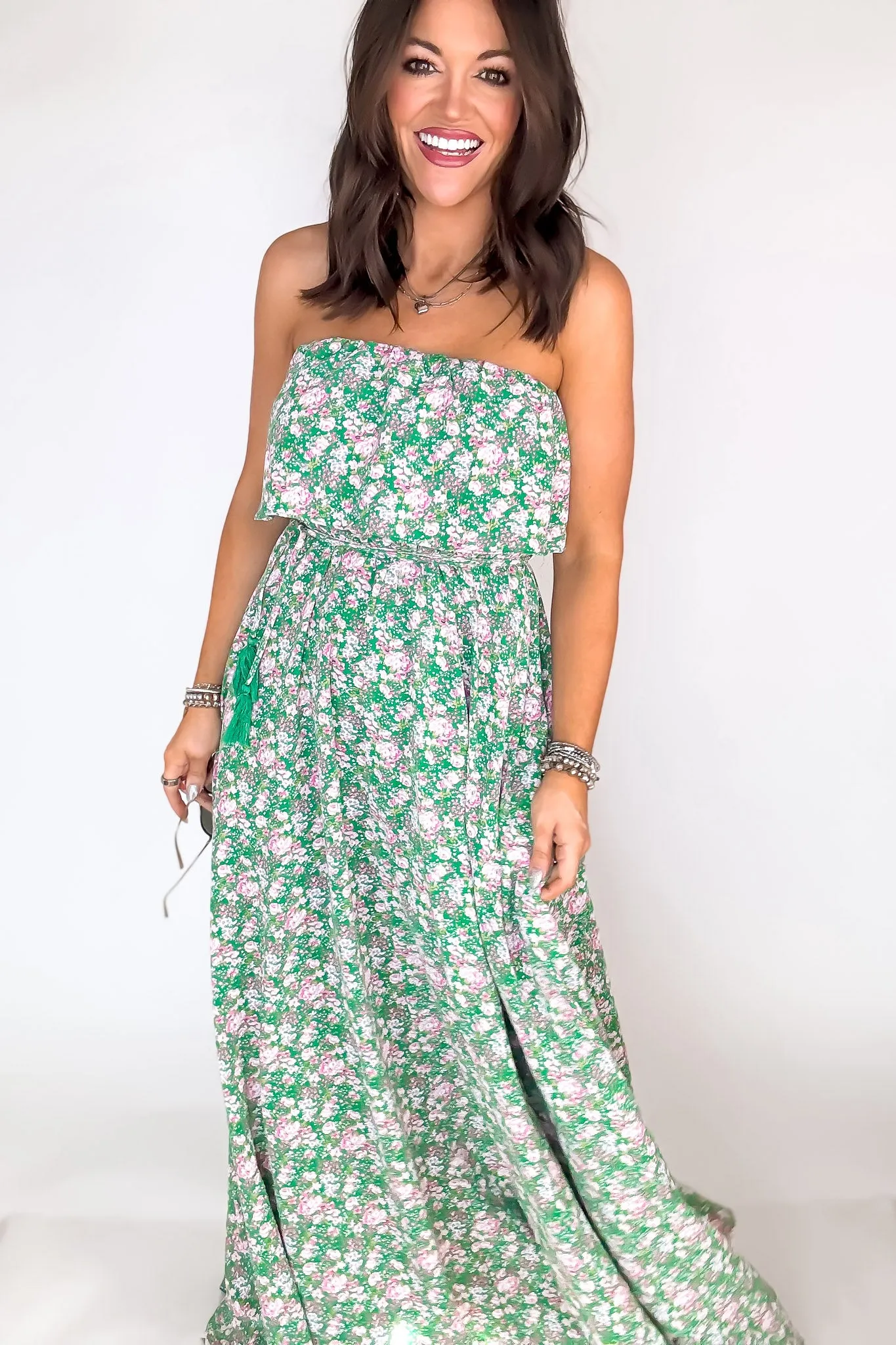 Green Floral Print Maxi Dress