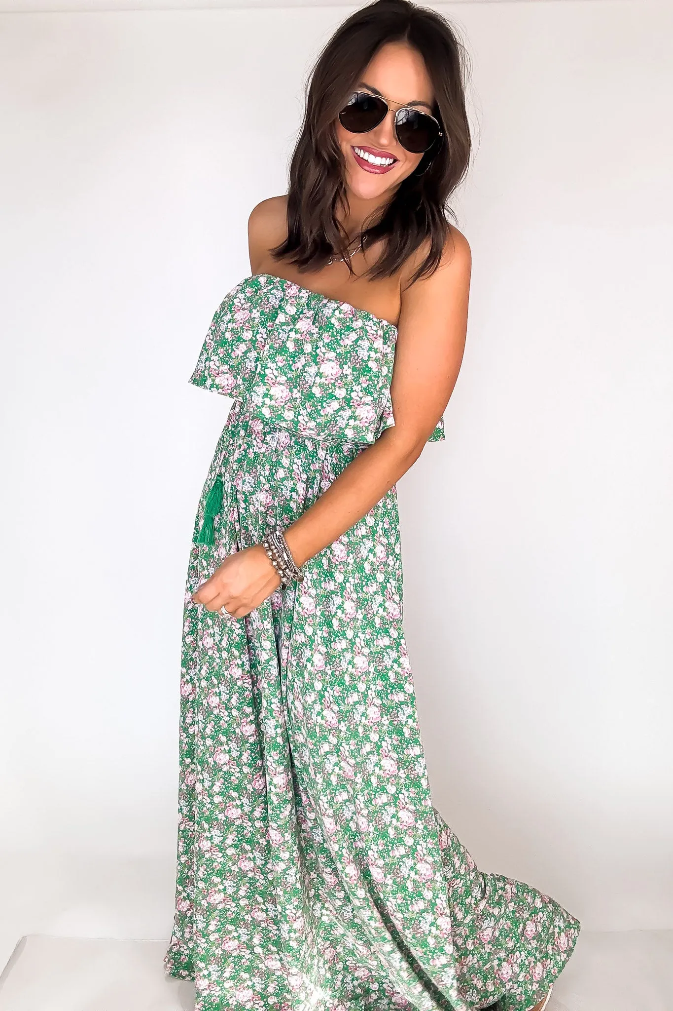 Green Floral Print Maxi Dress