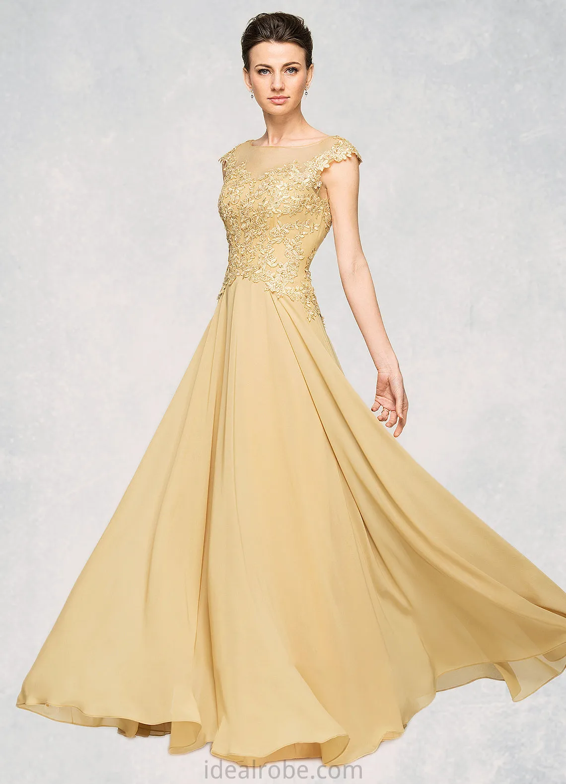 Katharine A-Line Scoop Neck Floor-Length Chiffon Lace Mother of the Bride Dress With Beading Sequins STK126P0014717