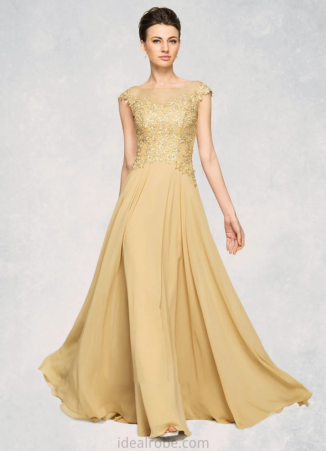 Katharine A-Line Scoop Neck Floor-Length Chiffon Lace Mother of the Bride Dress With Beading Sequins STK126P0014717