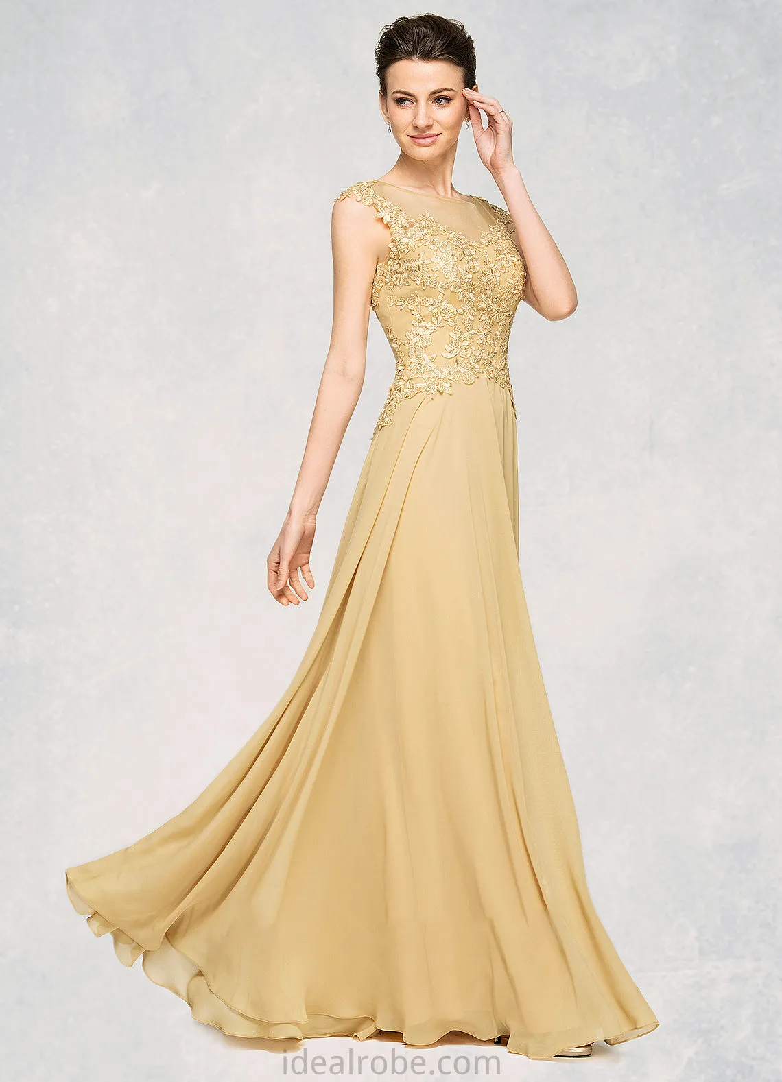 Katharine A-Line Scoop Neck Floor-Length Chiffon Lace Mother of the Bride Dress With Beading Sequins STK126P0014717