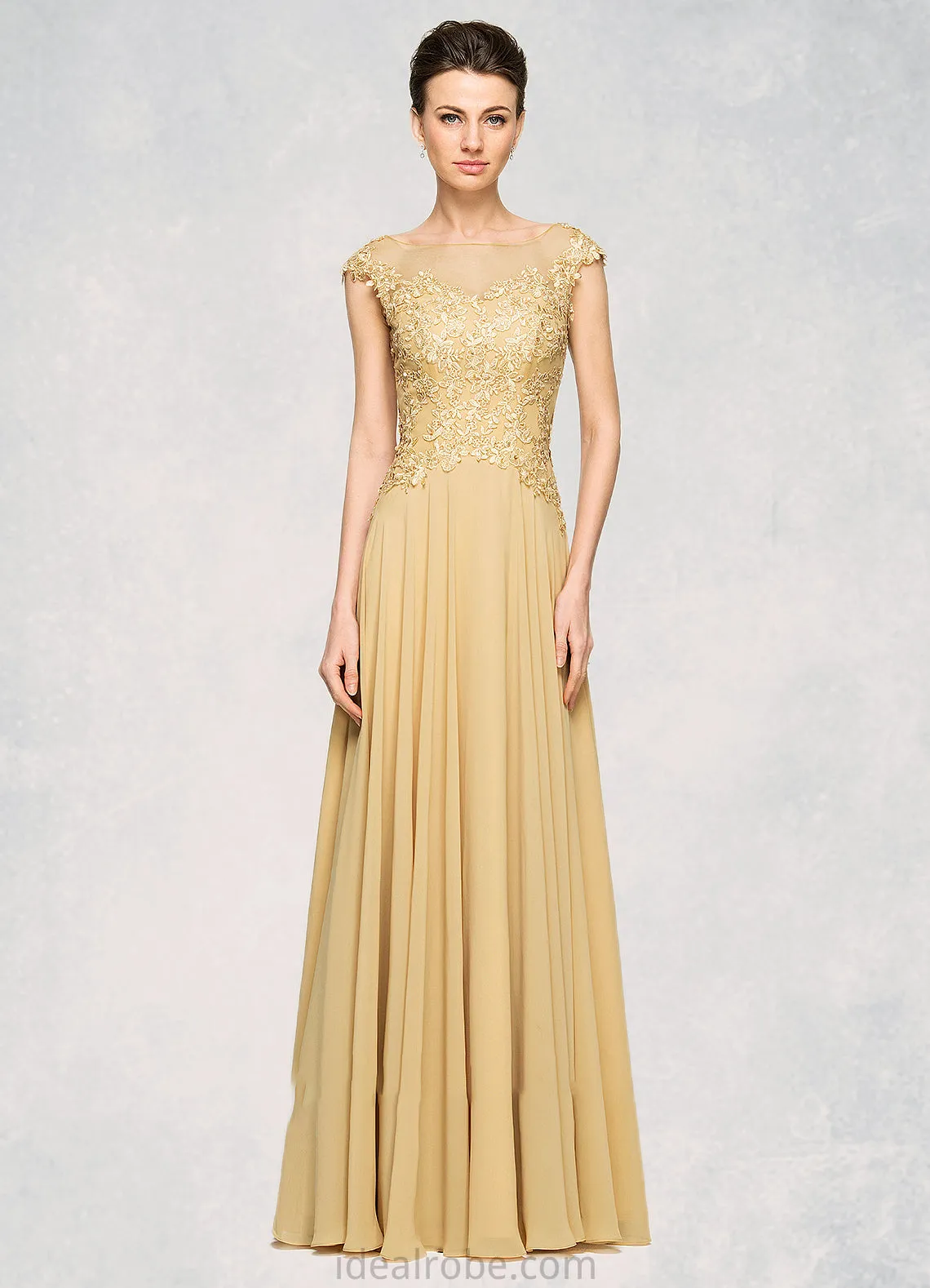 Katharine A-Line Scoop Neck Floor-Length Chiffon Lace Mother of the Bride Dress With Beading Sequins STK126P0014717