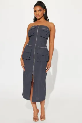 Keep It Real Cargo Maxi Dress - Charcoal